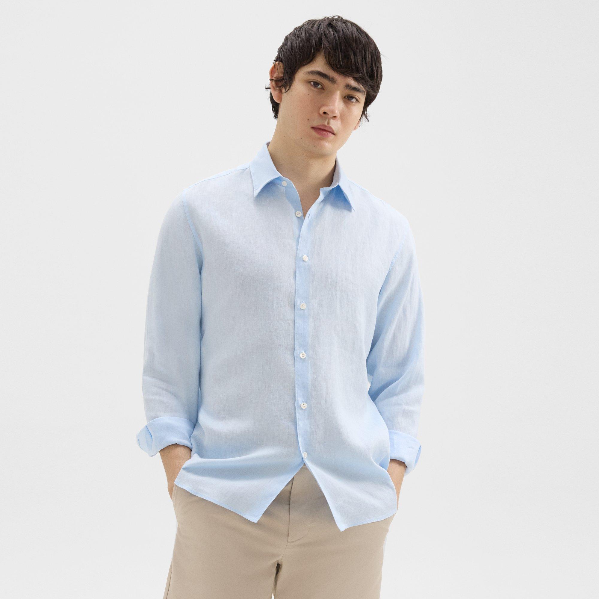 Theory Irving Shirt In Relaxed Linen In Skylight