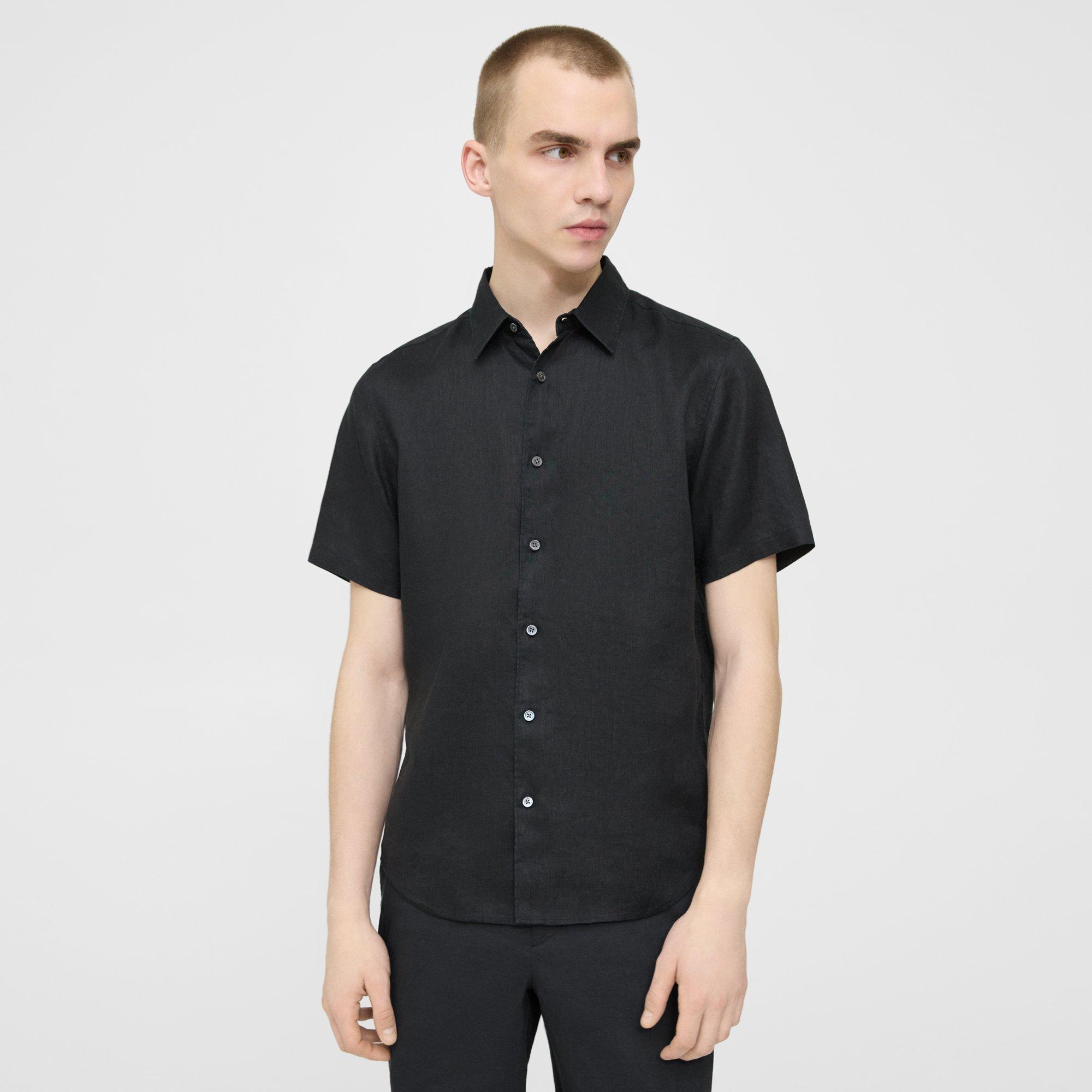 Theory Irving Short-sleeve Shirt In Relaxed Linen In Black