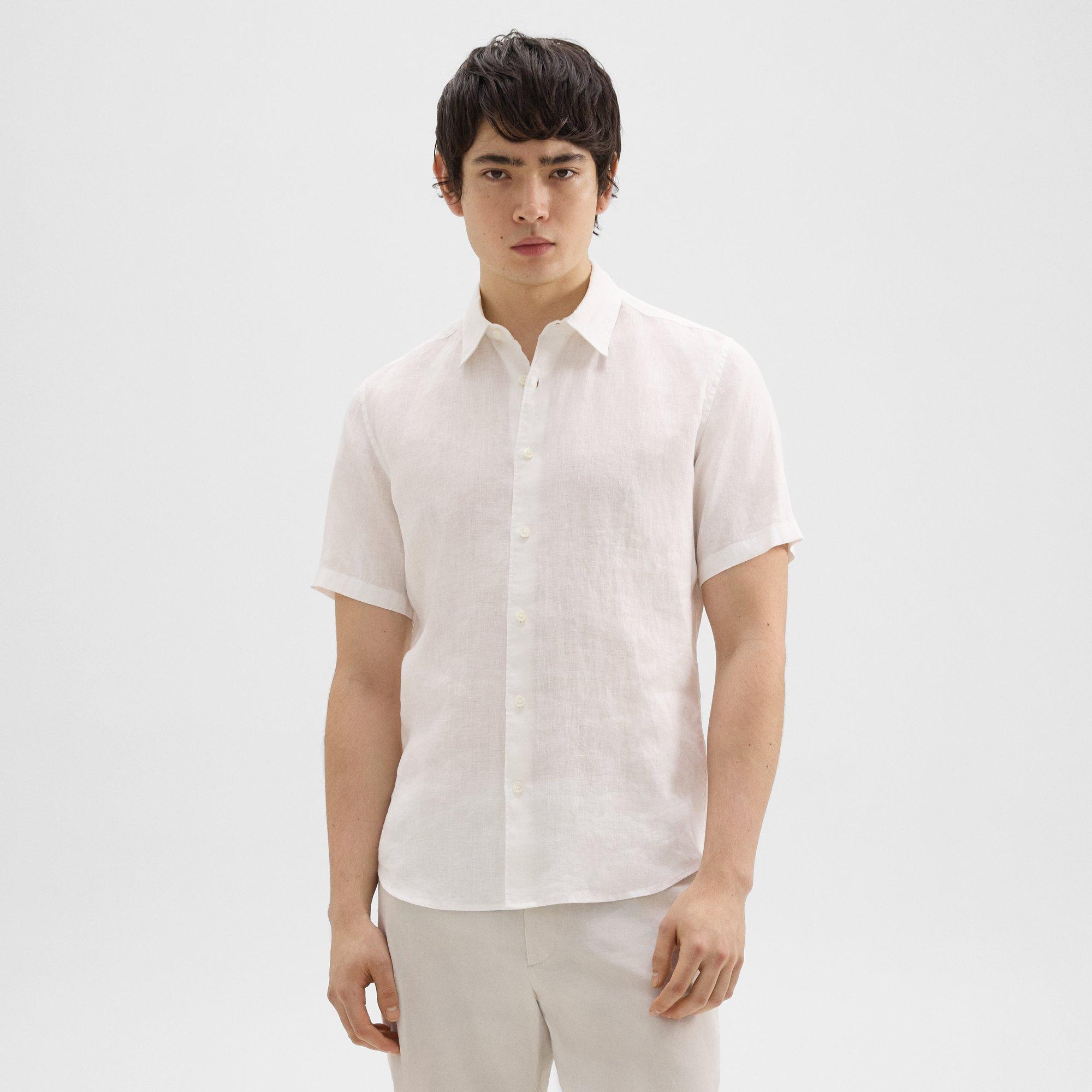 Shop Theory Irving Short-sleeve Shirt In Relaxed Linen In White