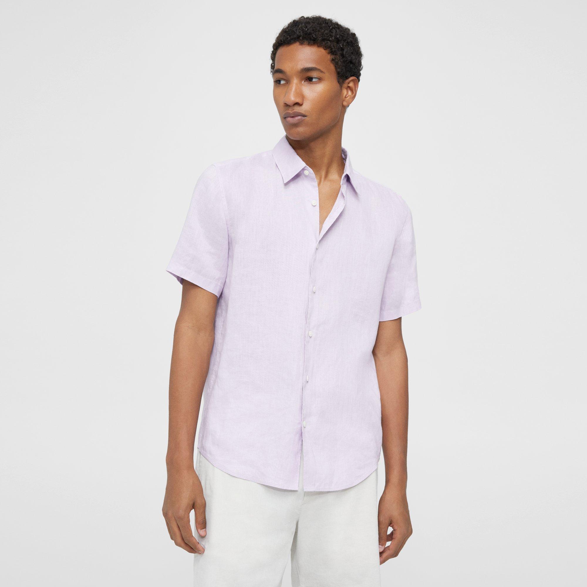 Theory Irving Short-sleeve Shirt In Relaxed Linen In Misty Haze