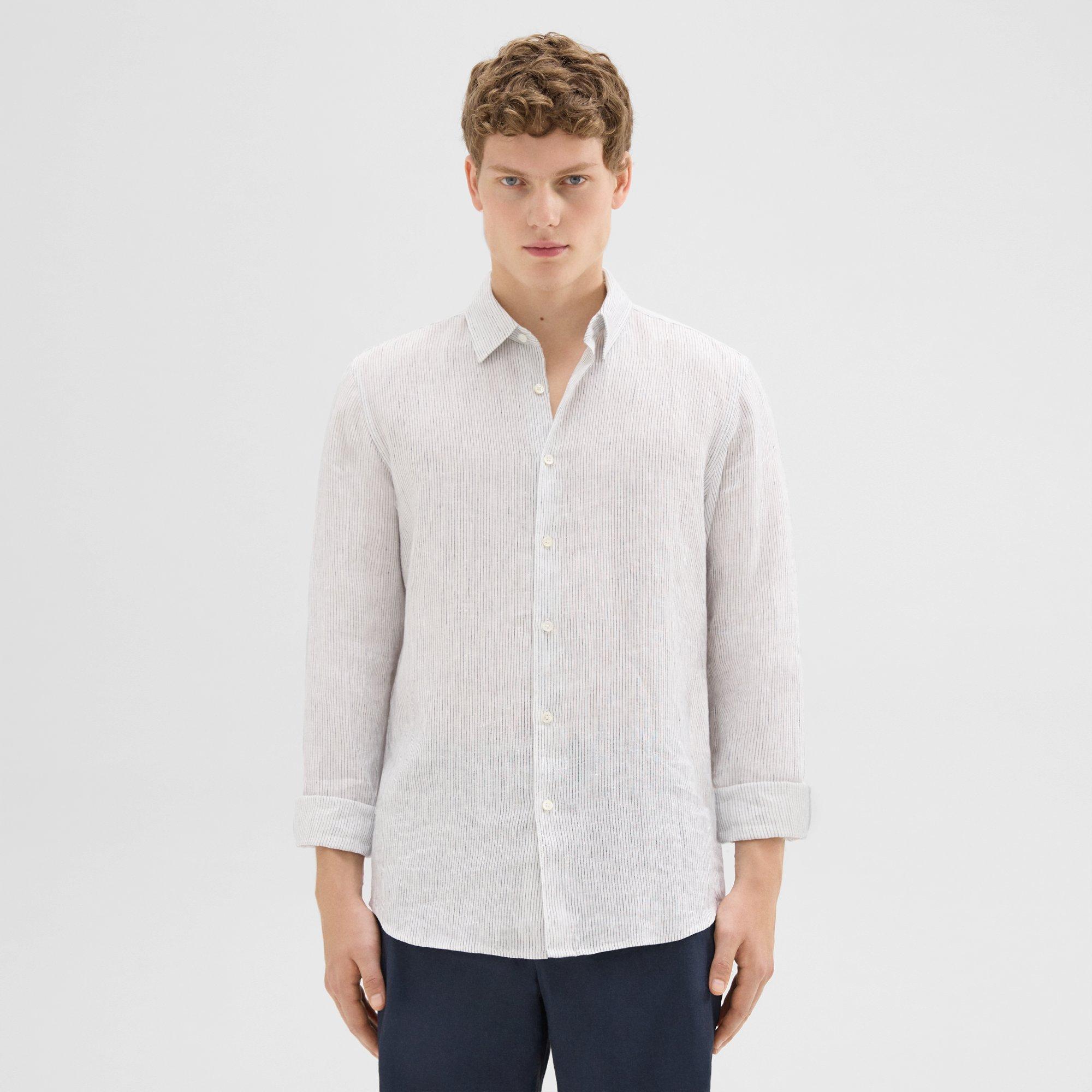 Theory Irving Shirt In Relaxed Linen In White/baltic