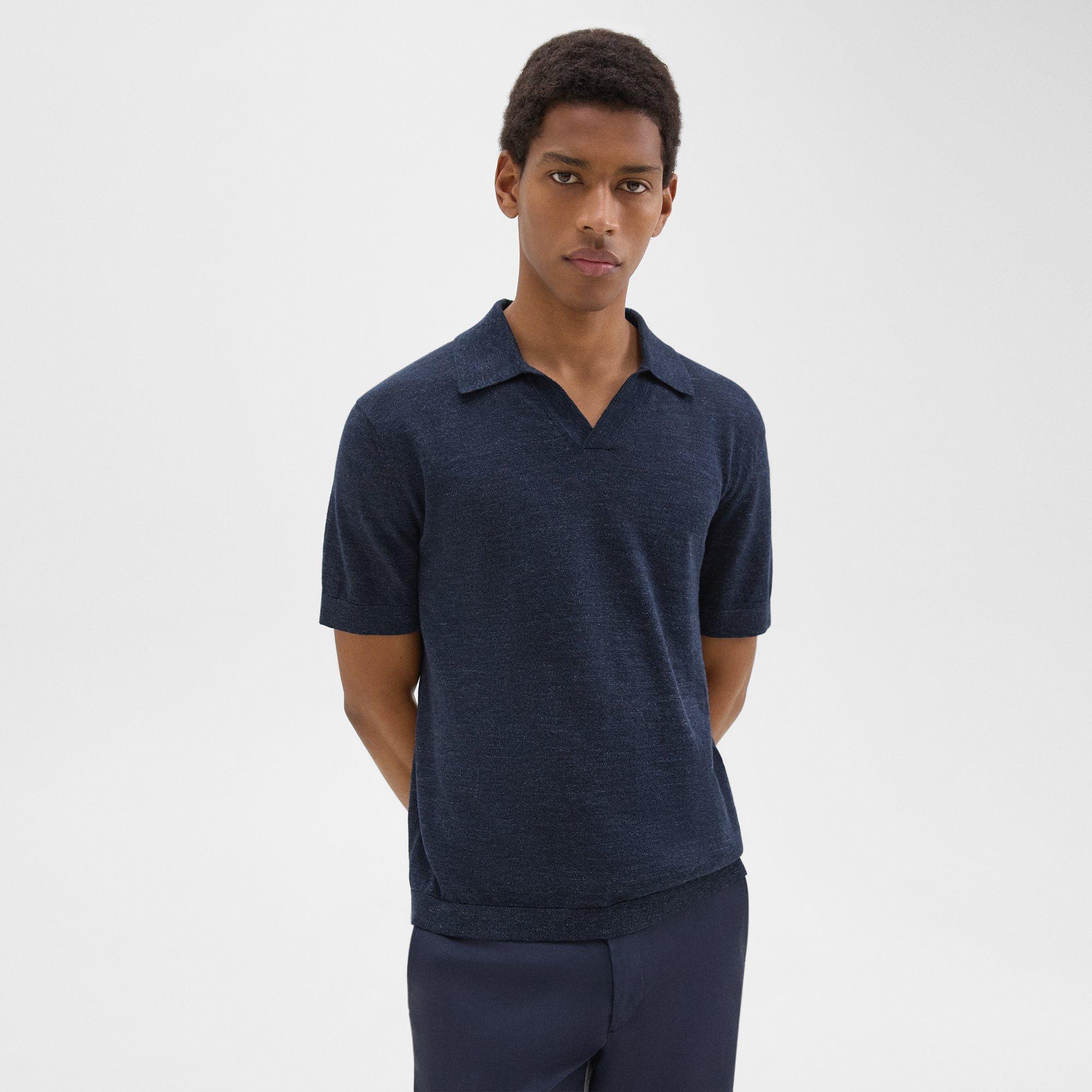 Shop Theory Brenan Polo Shirt In Cotton-linen In New Baltic