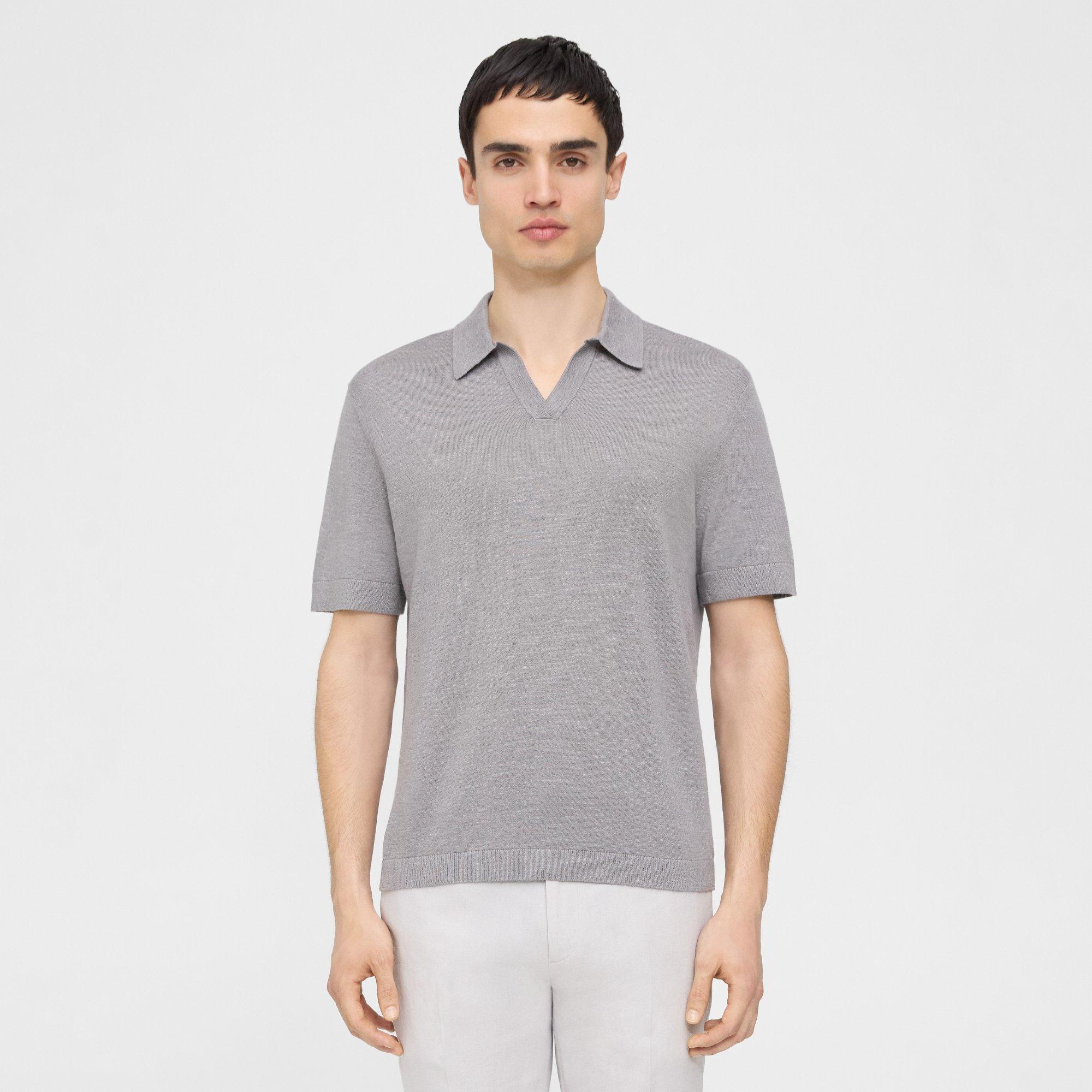 Theory Brenan Linen-blend Jersey Polo Shirt In Force Grey