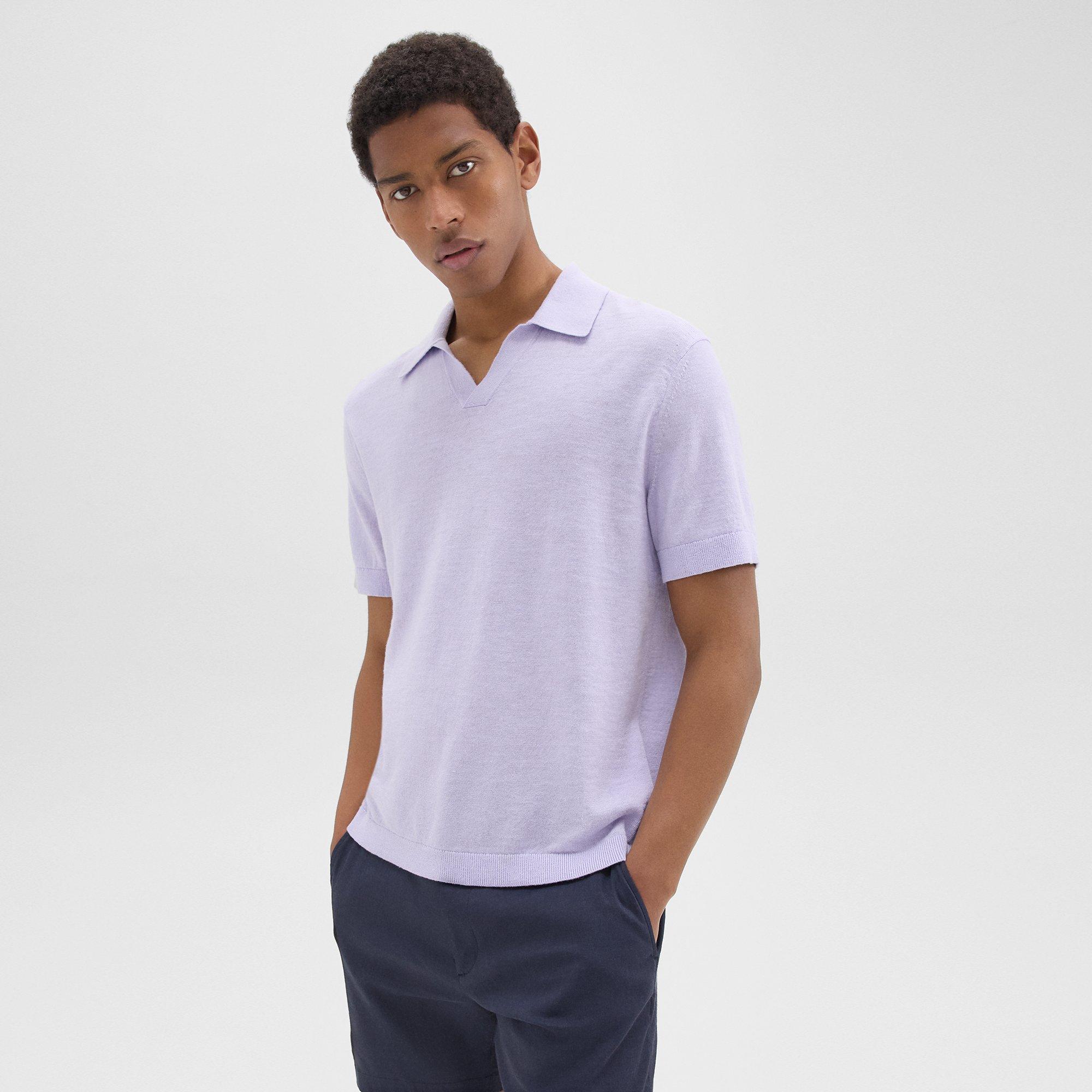 Shop Theory Brenan Polo Shirt In Cotton-linen In Soft Iris