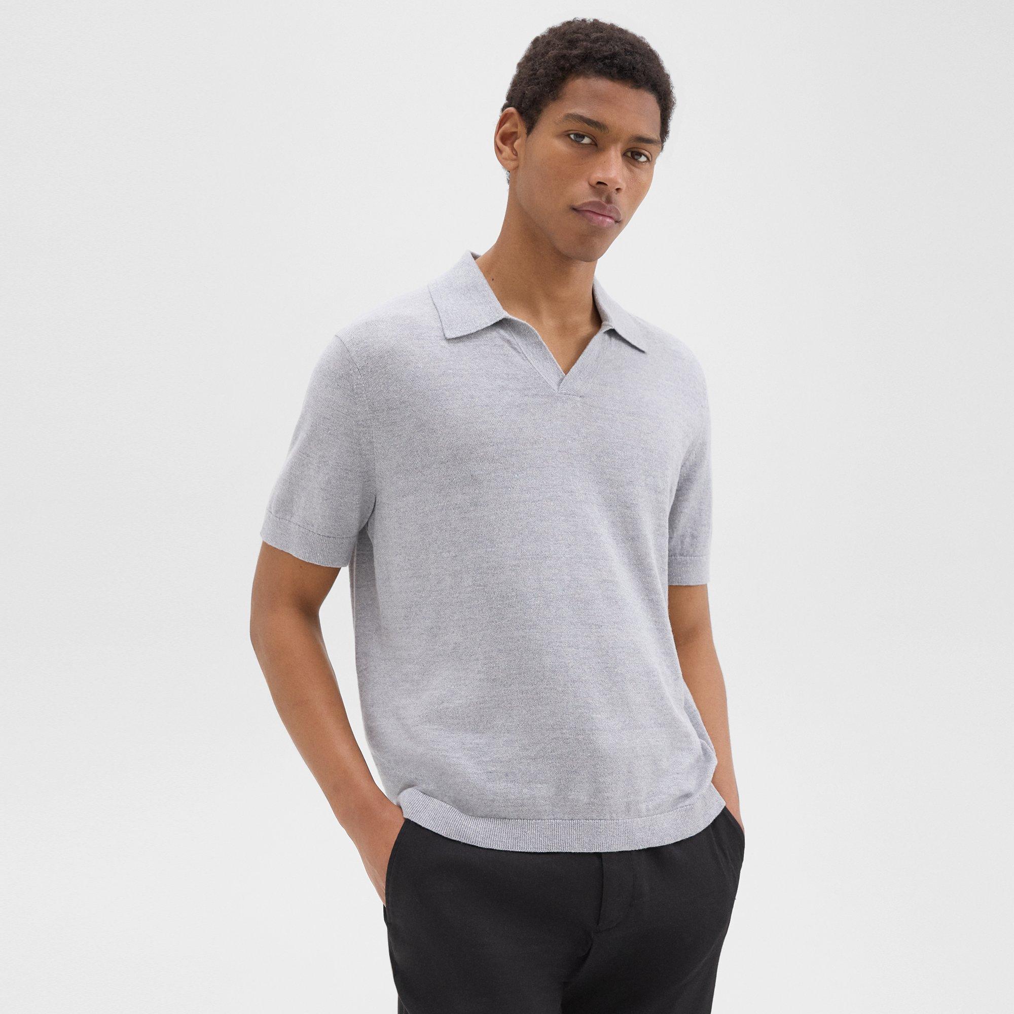 Shop Theory Brenan Polo Shirt In Cotton-linen In Grey Heather