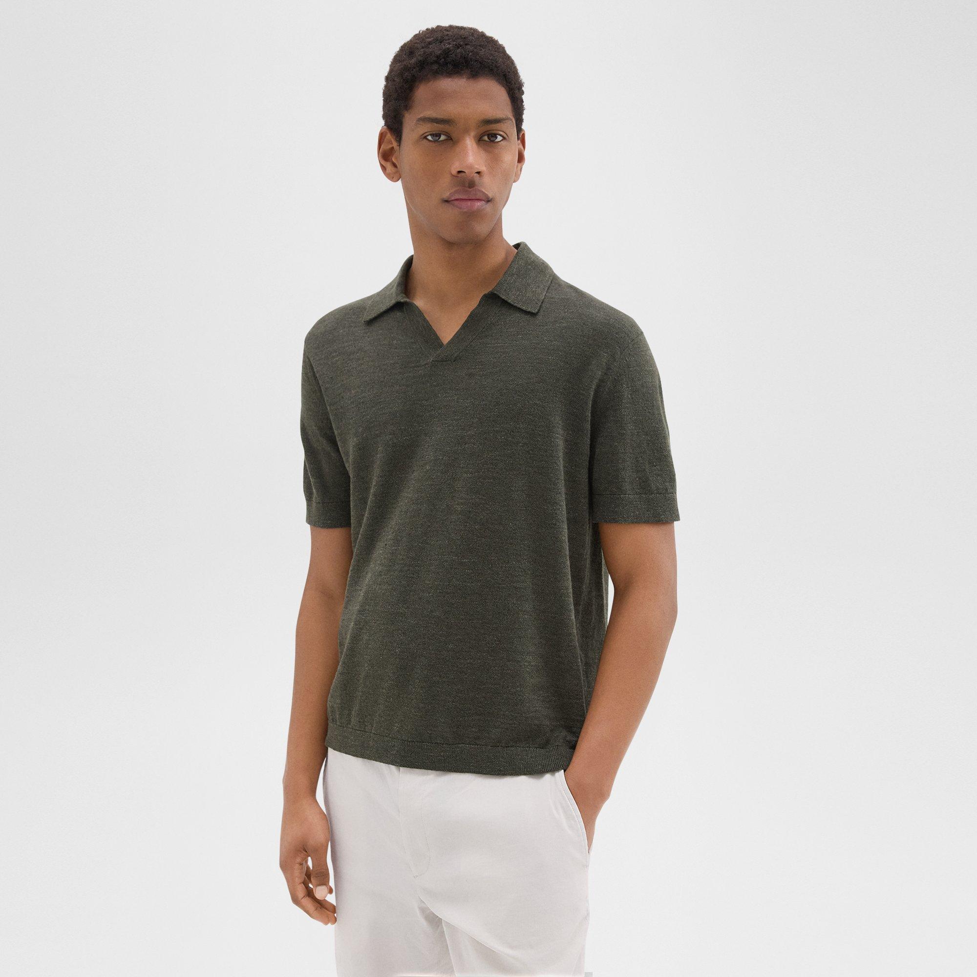 Shop Theory Brenan Polo Shirt In Cotton-linen In Dark Olive