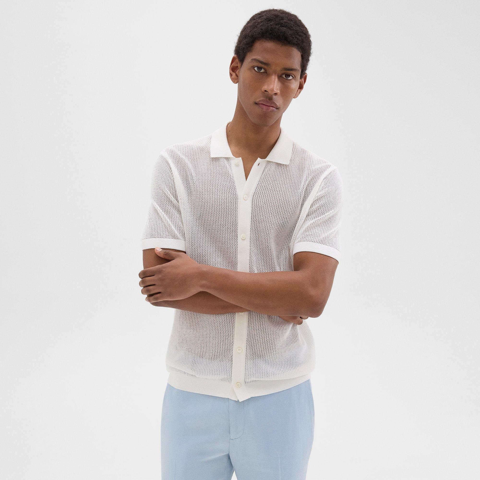 Theory Cairn Short-sleeve Shirt In Cotton In Ivory