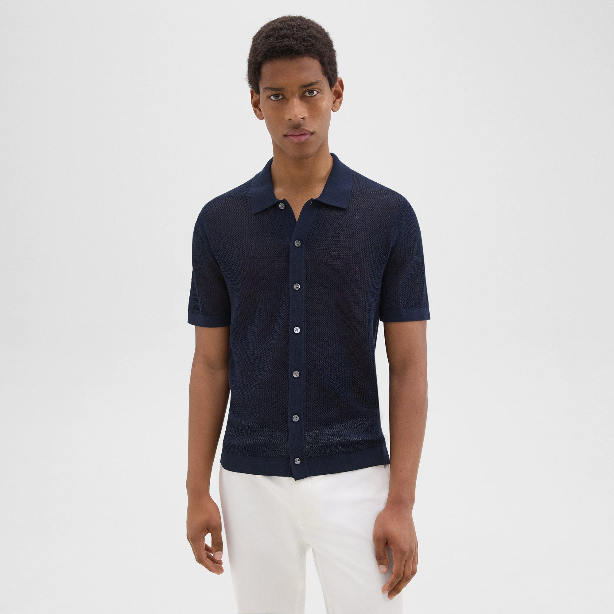 Theory Cairn Short-sleeve Shirt In Cotton In Baltic