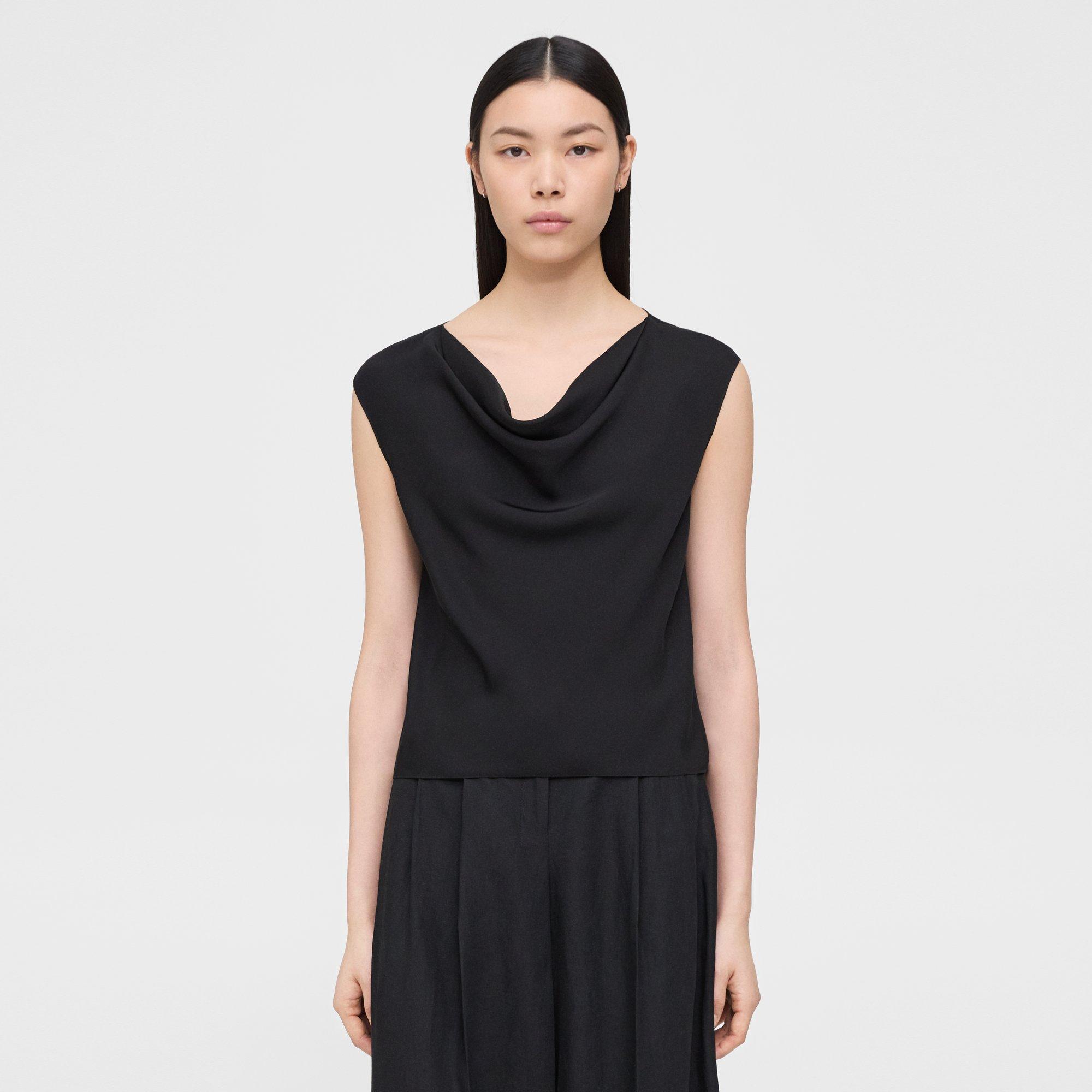 Theory Cowl Neck Top In Silk Georgette In Black