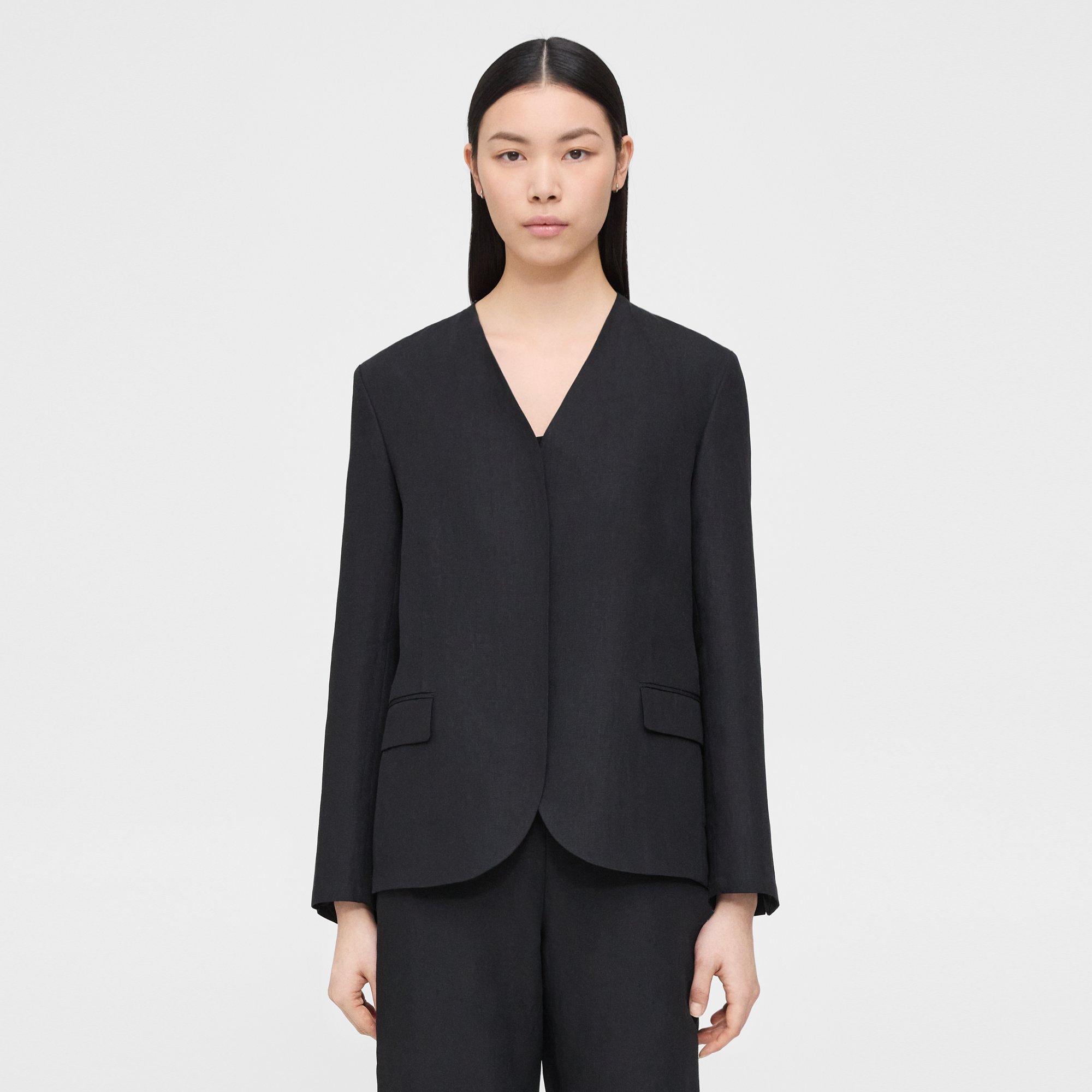 Theory Collarless Blazer In Galena Linen In Black