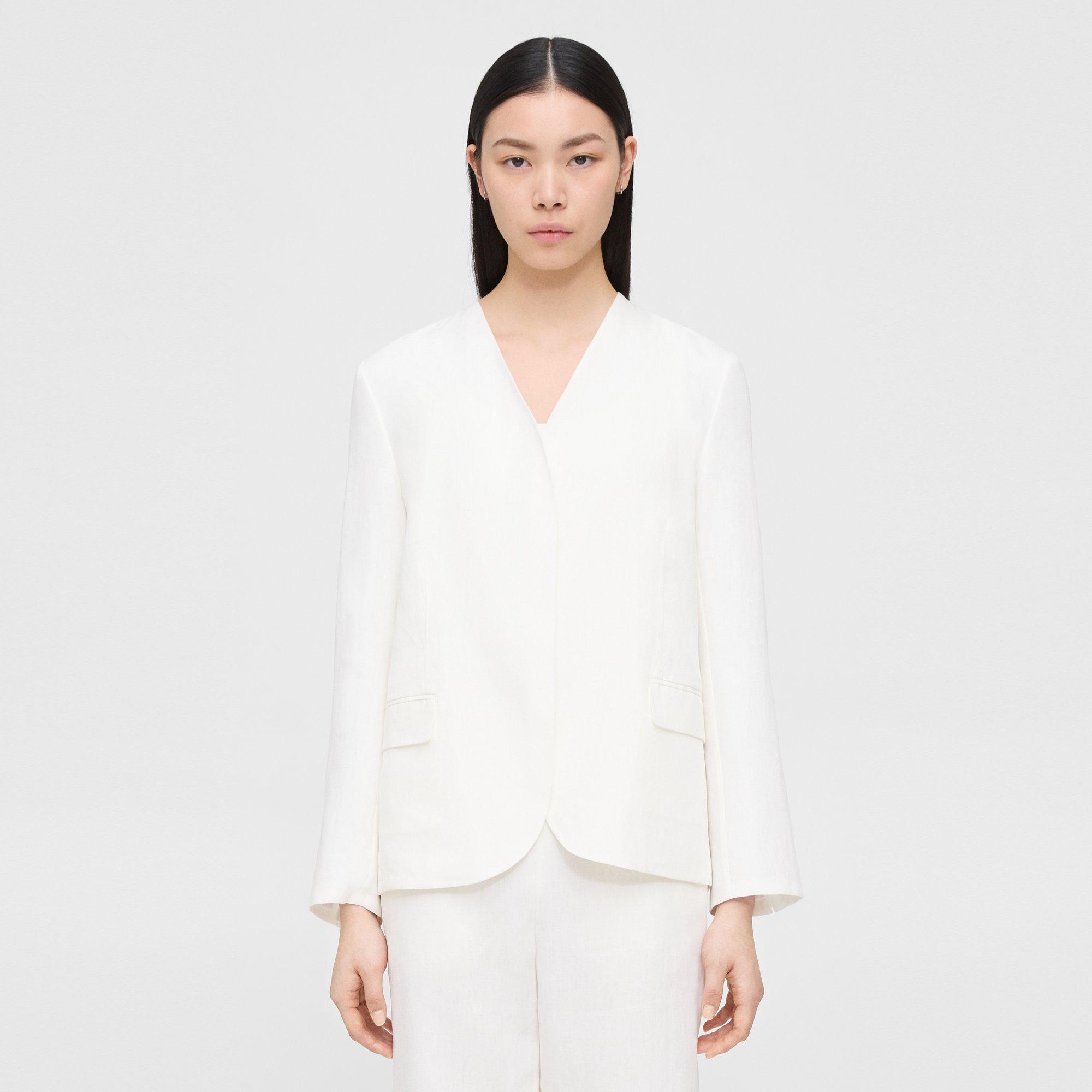 Theory Collarless Blazer In Galena Linen In White