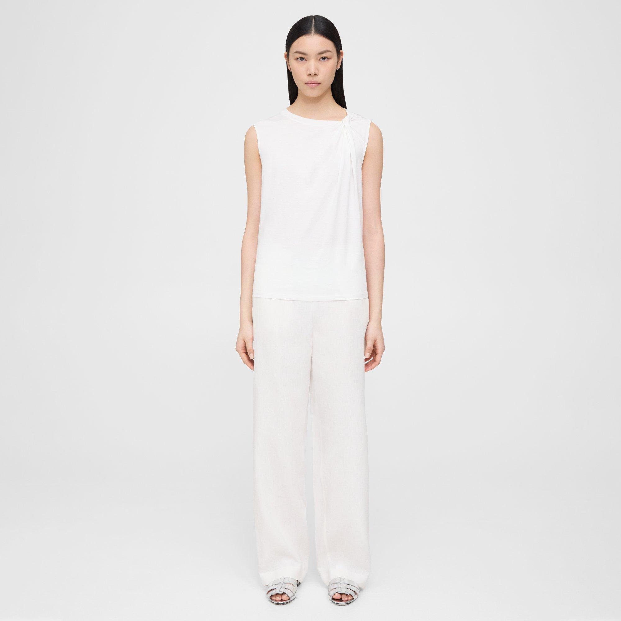 Theory Straight Pull-on Pant In Galena Linen In White