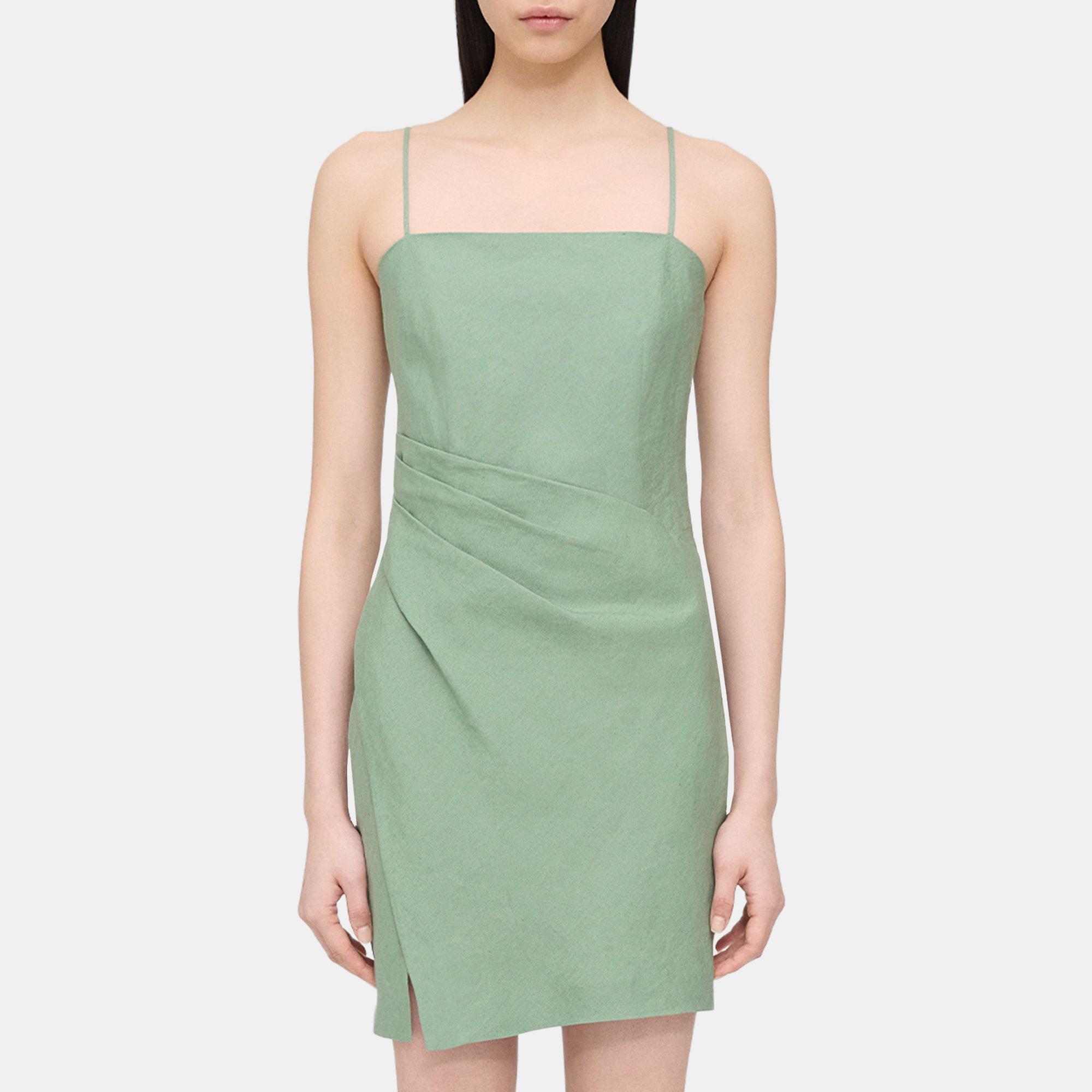 Theory Galena Linen Notched-hem Mini Dress In Leaf