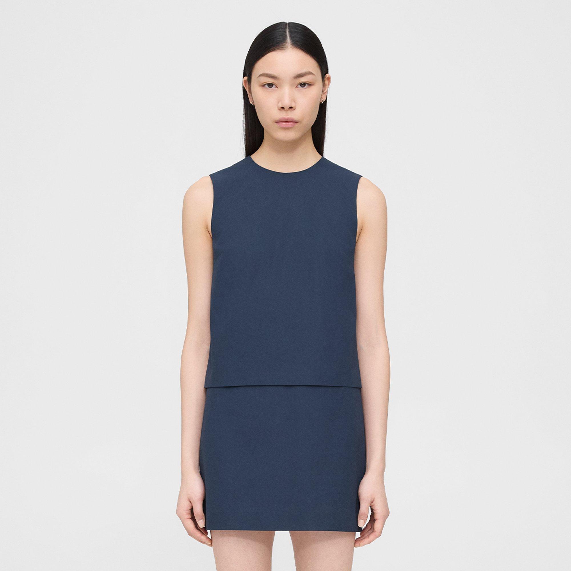 Theory Layered Shift Dress In Cotton In Nocturne Navy
