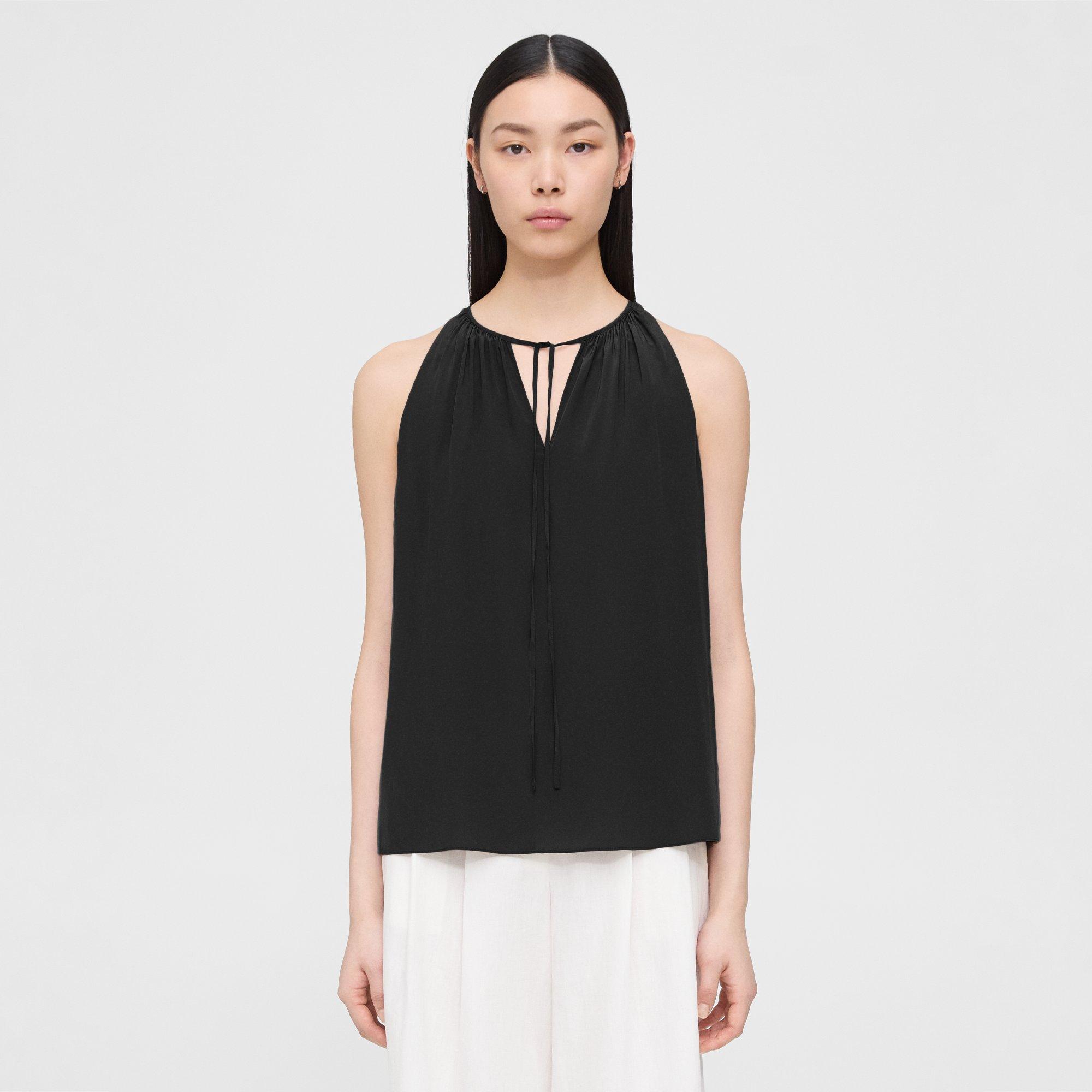 THEORY SLEEVELESS TIE-NECK TOP IN VISCOSE