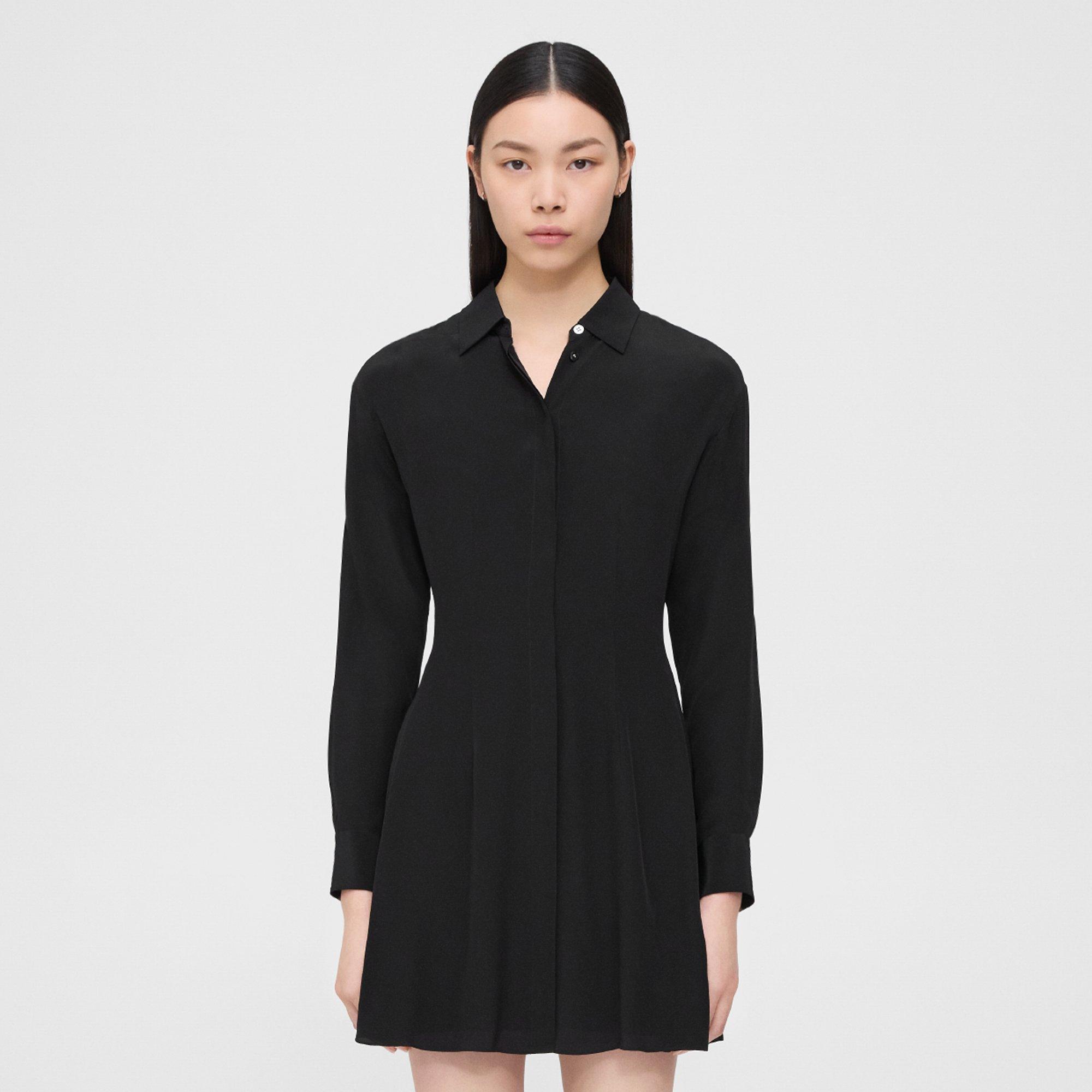 Theory Flared Shirt Dress In Viscose In Black