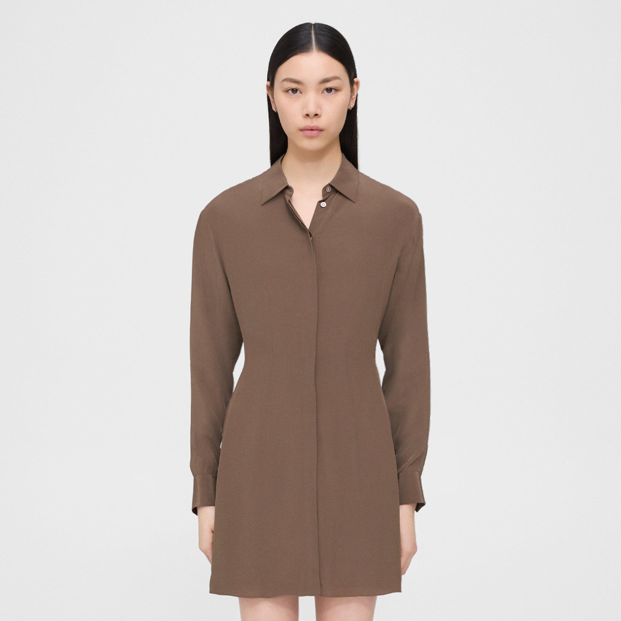 Theory Flared Shirt Dress In Viscose In Pecan