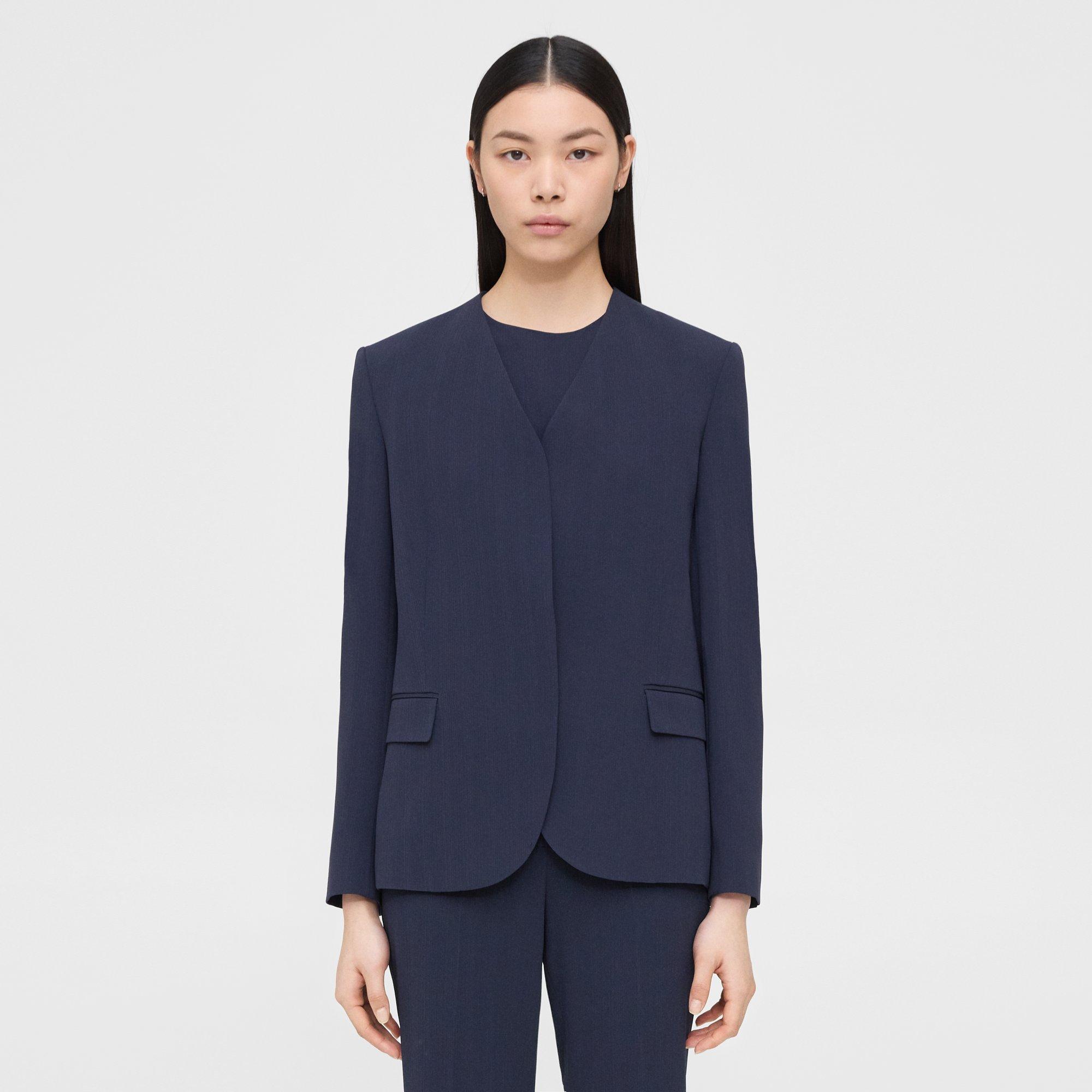 Theory Collarless Blazer In Striped Admiral Crepe In Nocturne Navy