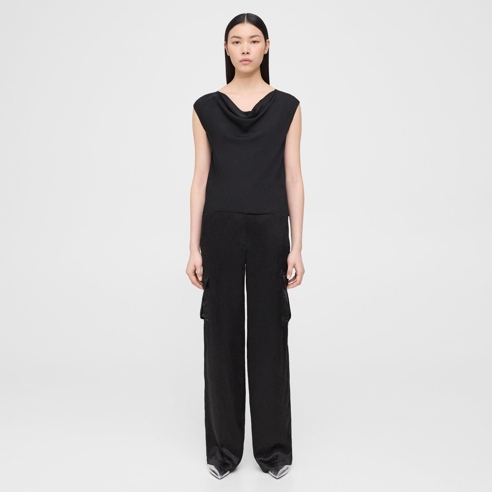 Theory Cargo Pant In Textured Satin In Black