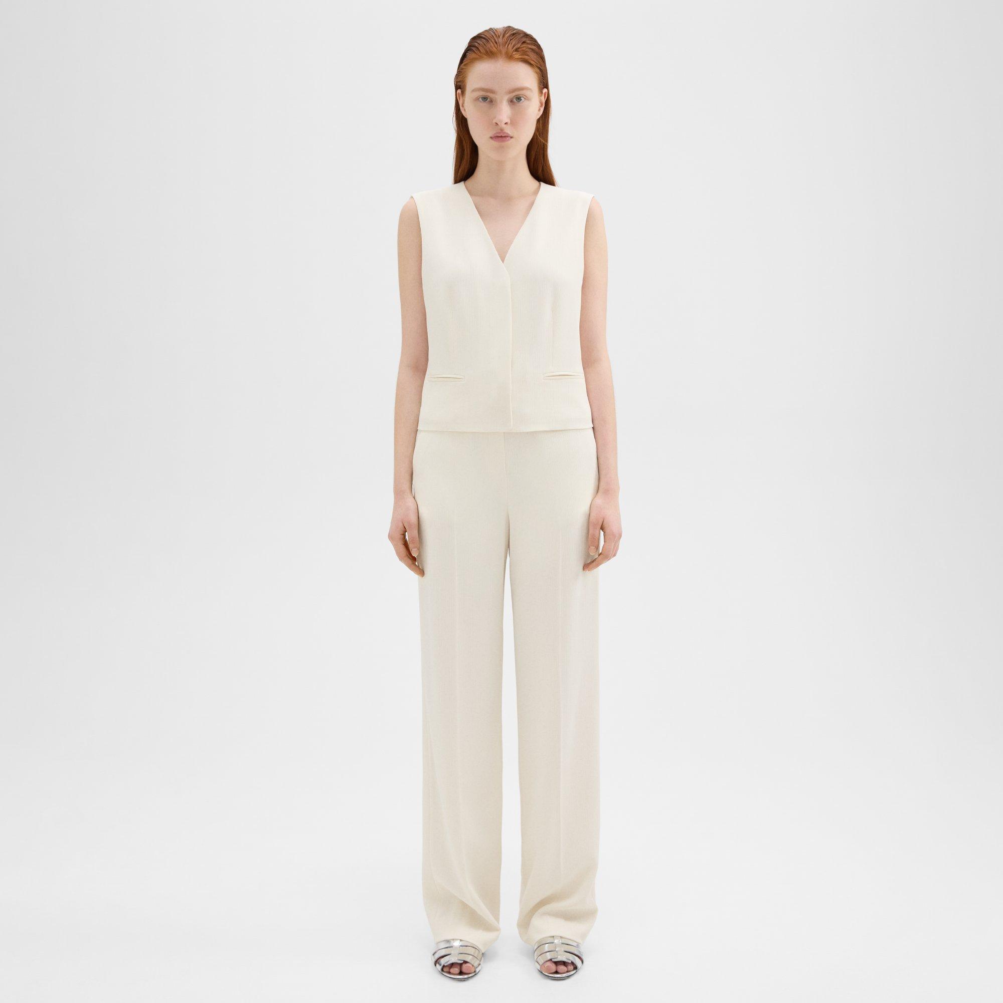 Theory High-waist Wide-leg Pant In Striped Admiral Crepe In Rice