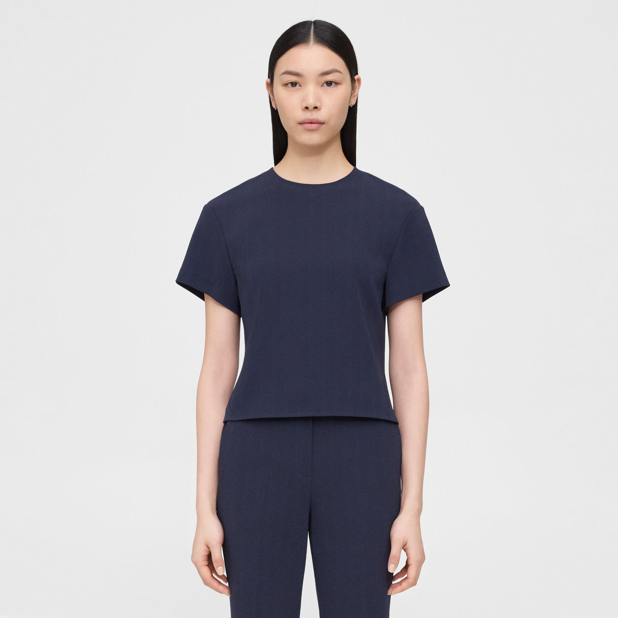 Theory Flutter Sleeve Top In Striped Admiral Crepe In Nocturne Navy