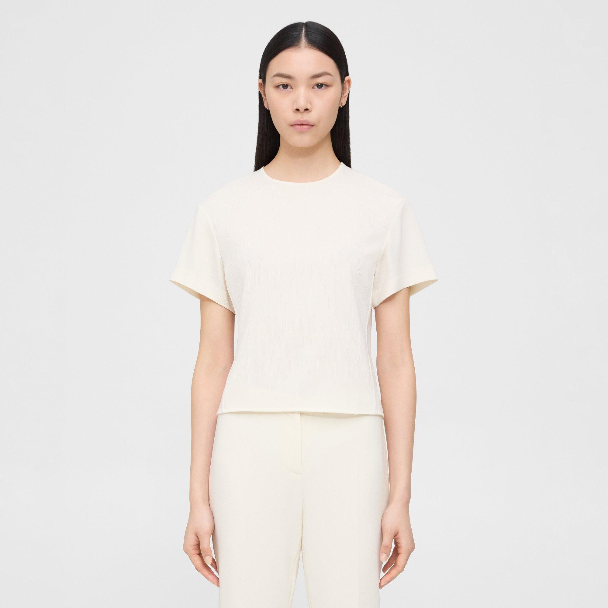Theory Flutter Sleeve Top In Striped Admiral Crepe In Rice