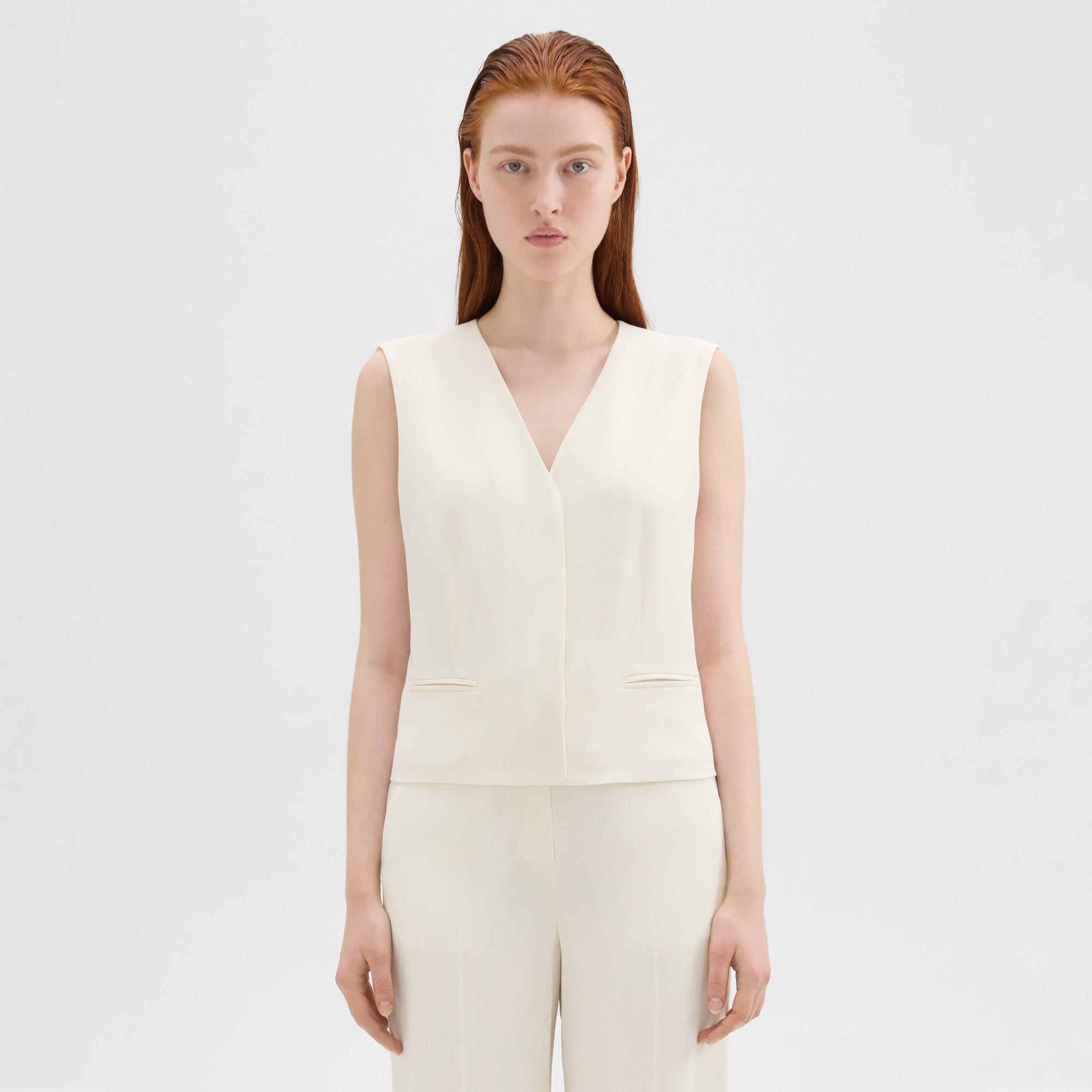 Theory Slim Vest In Striped Admiral Crepe In Rice