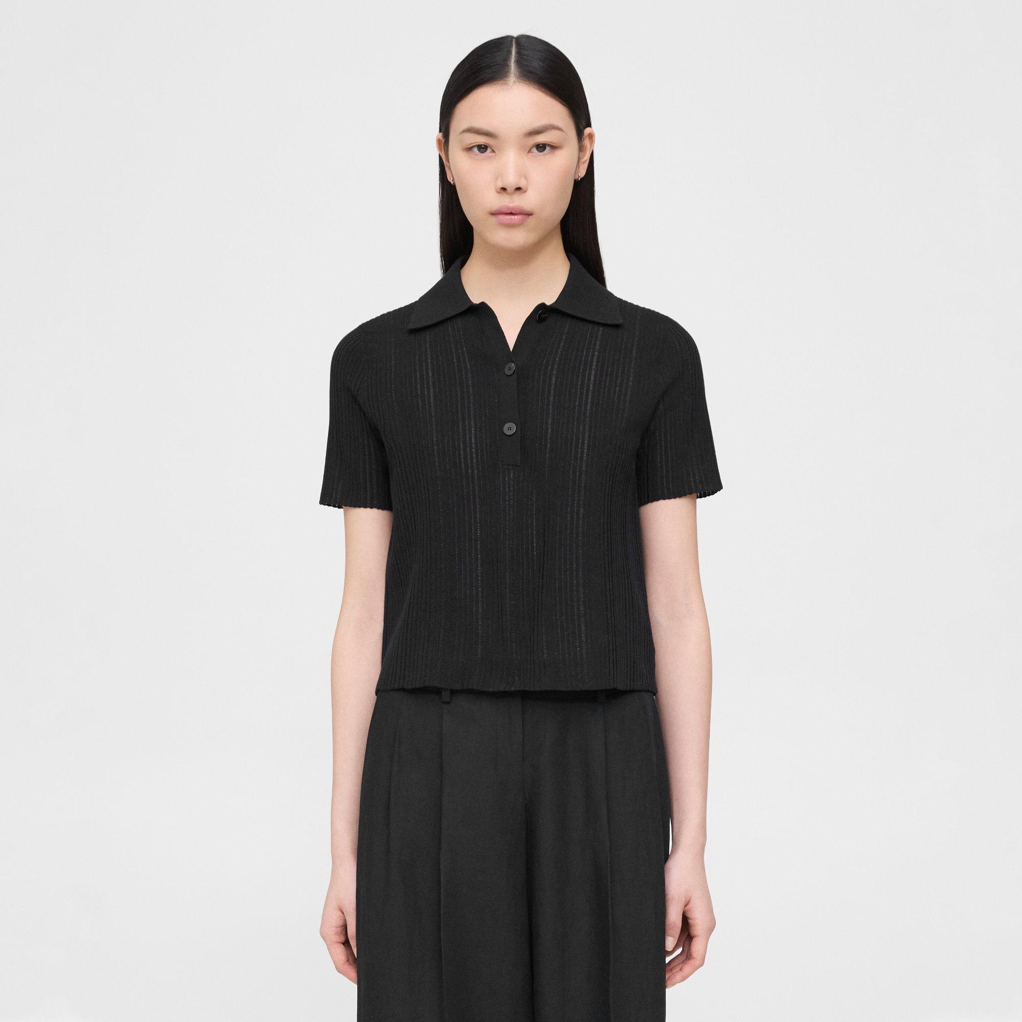 Theory Cropped Polo In Cotton-blend In Black