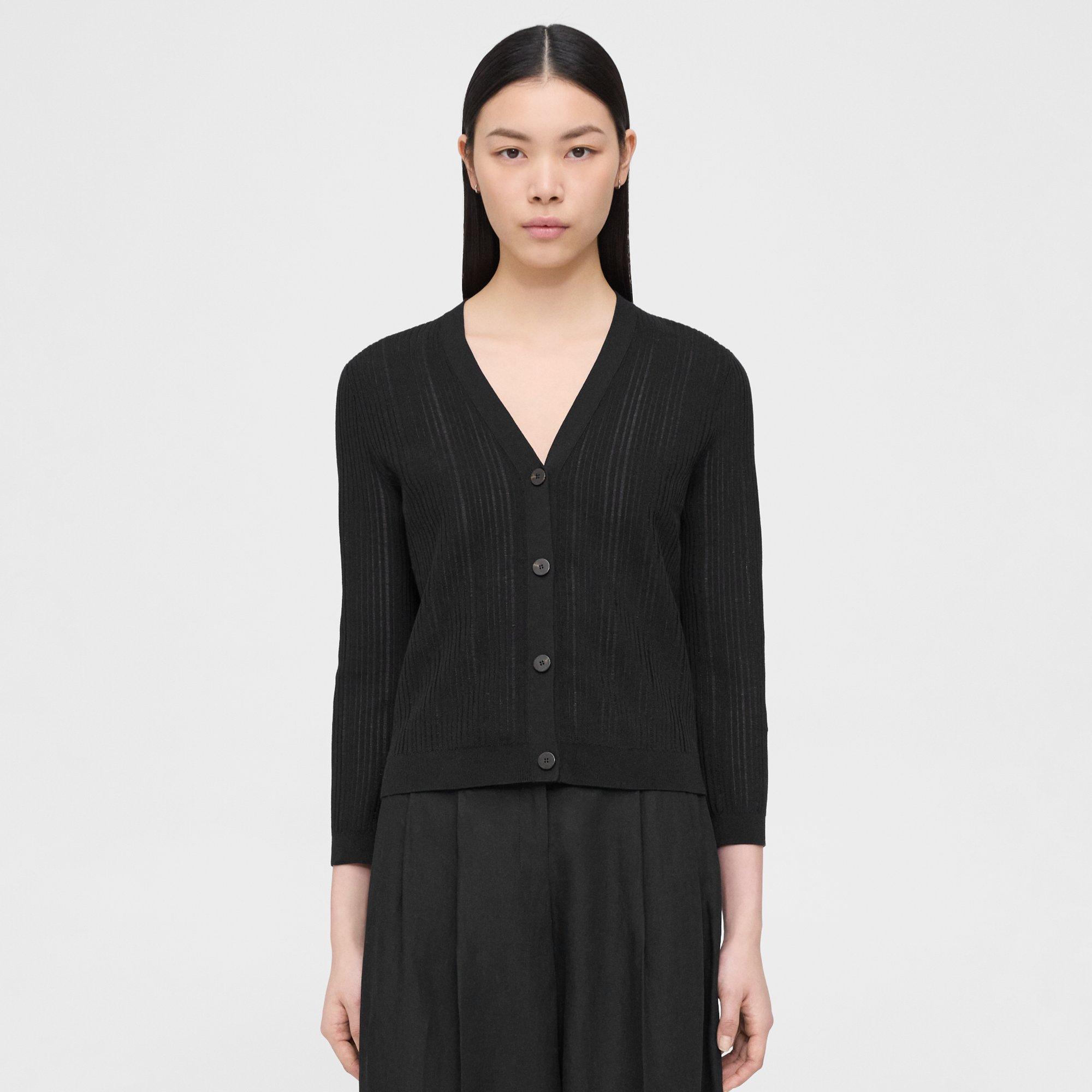 Theory Fine-knit Long-sleeve Cardigan In Black