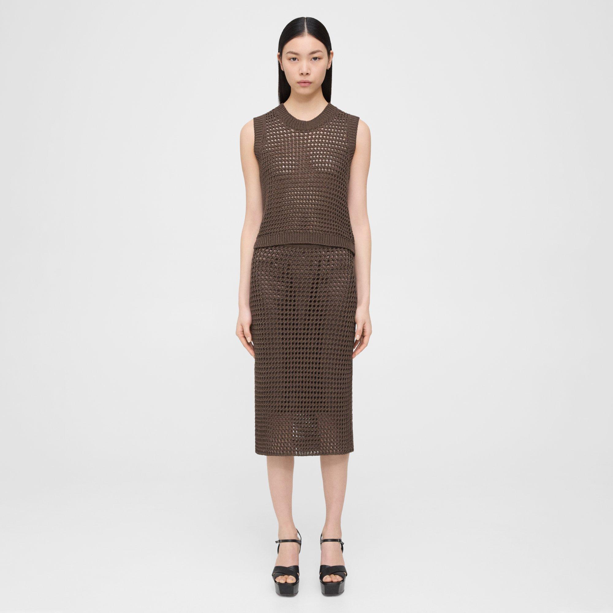 Theory Knit Midi Skirt In Pima Cotton In Pecan