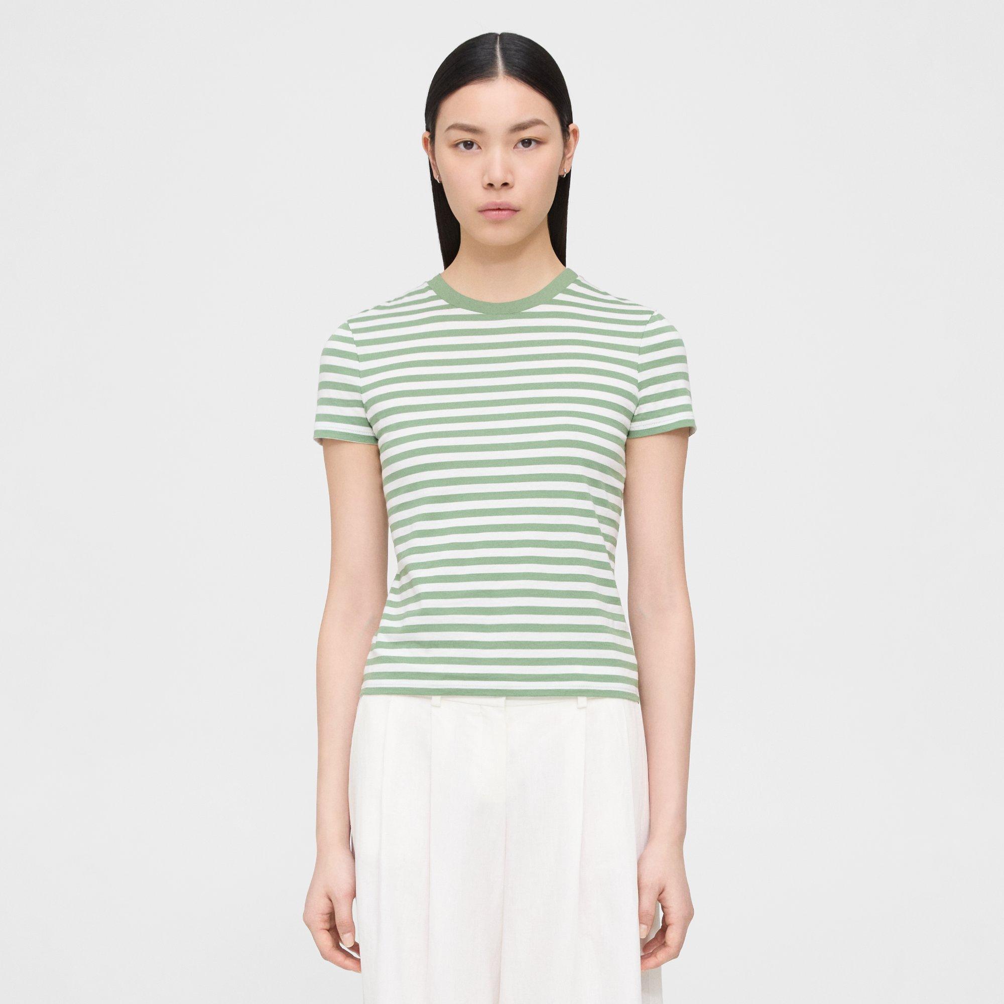 Theory Crewneck Apex Striped Tiny Tee In Leaf Multi