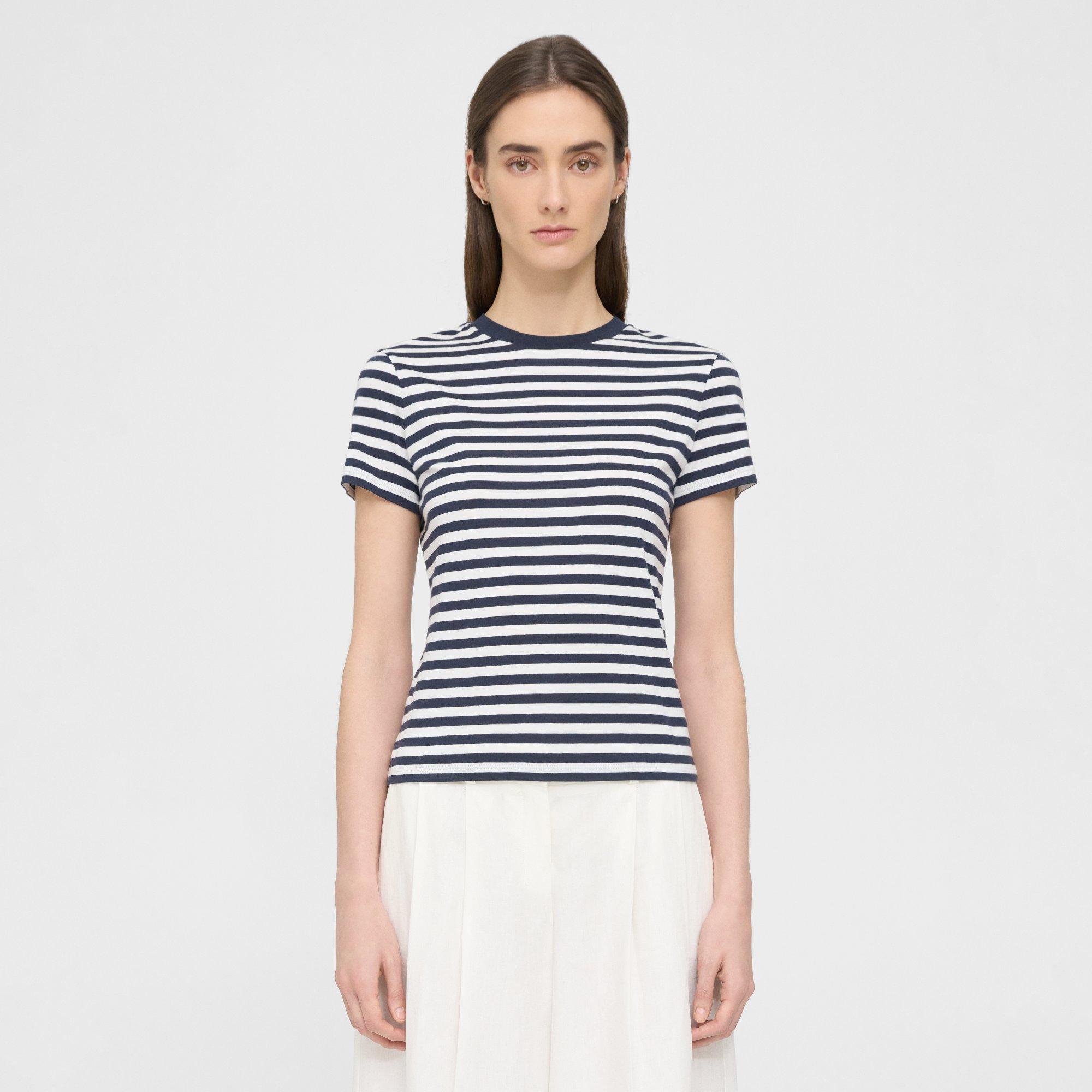 Theory Crewneck Apex Striped Tiny Tee In Navy Multi