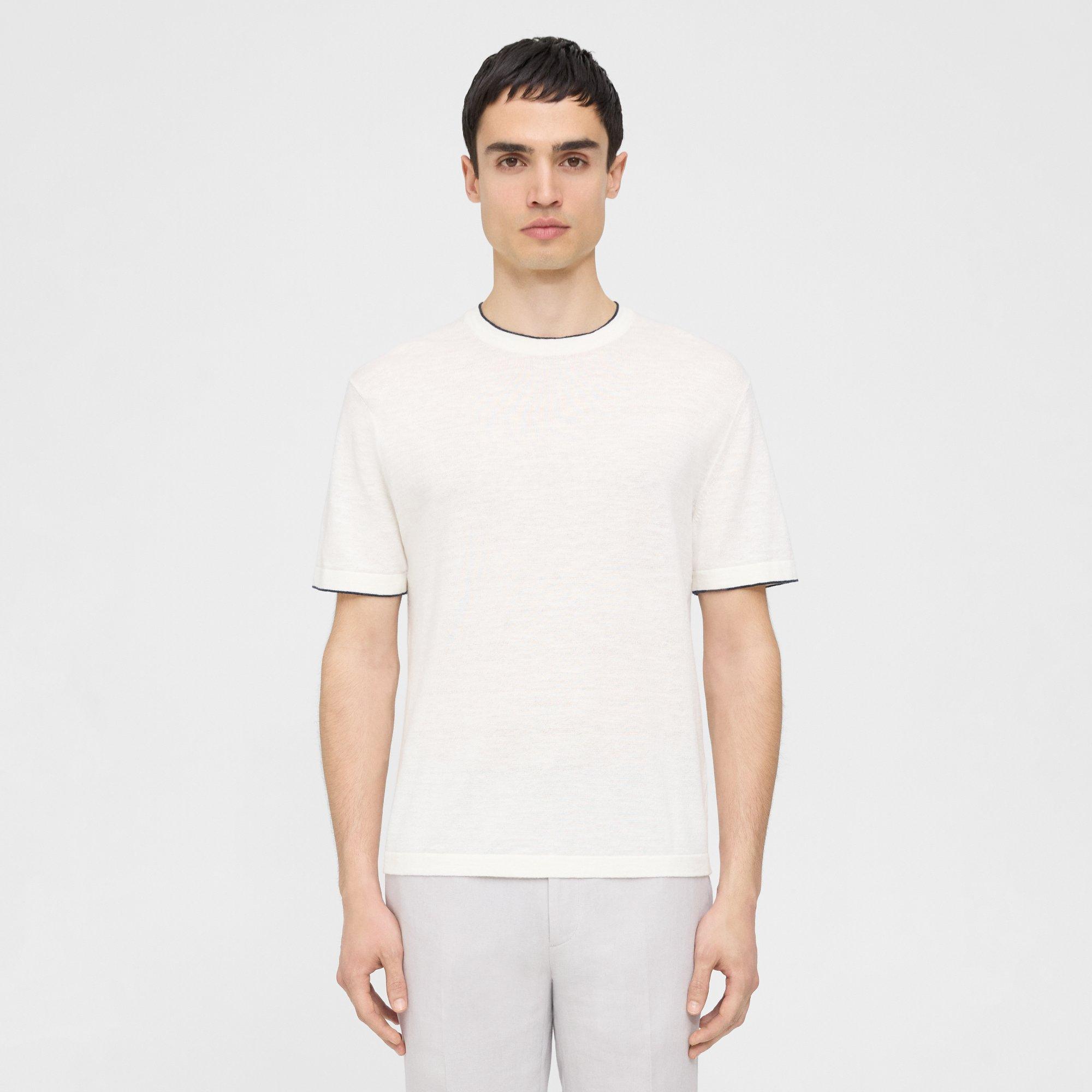 Theory Kolben Short-sleeve Tee In Cotton-linen In White/new Baltic