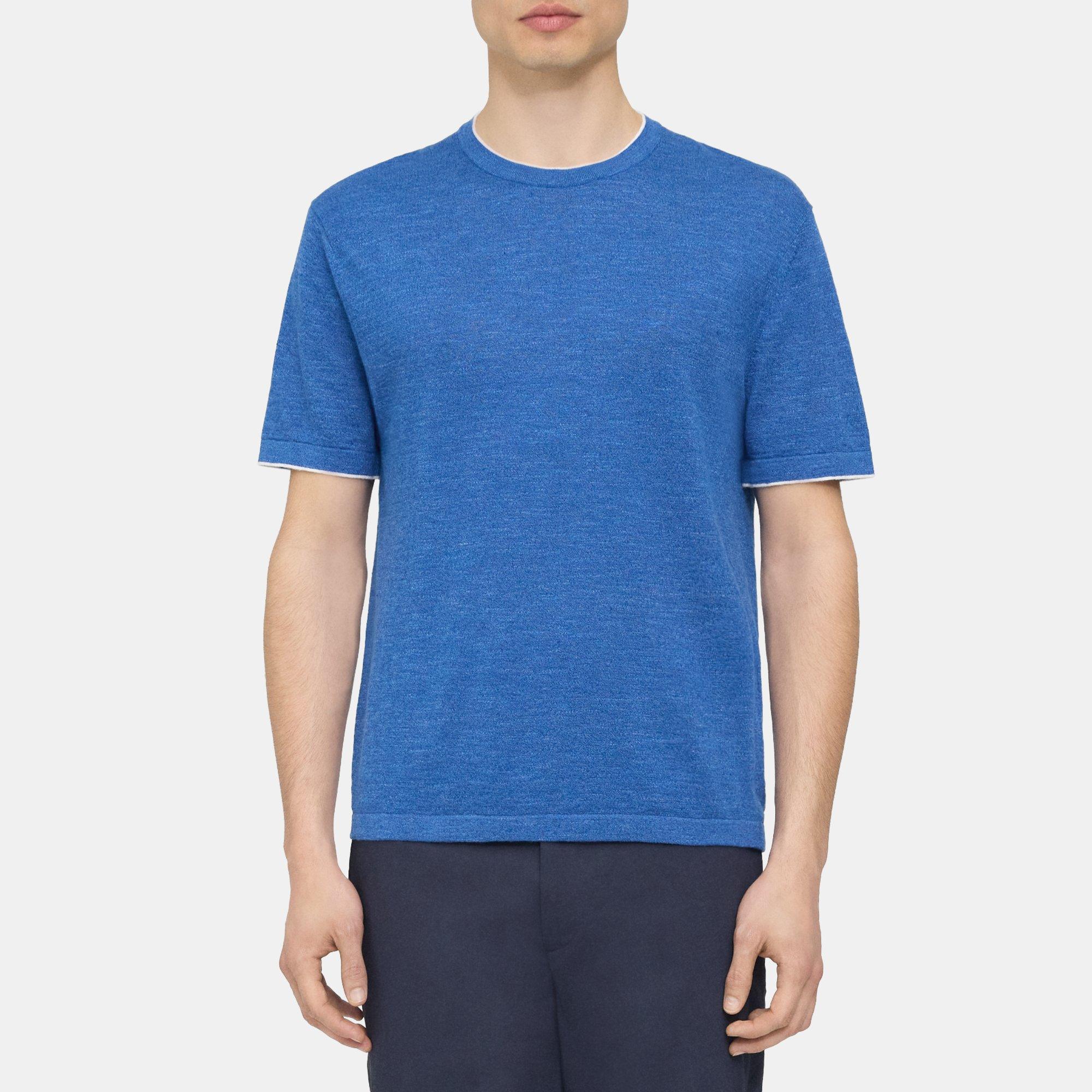 Theory Kolben Short-sleeve Tee In Cotton-linen In Sail Blue/white