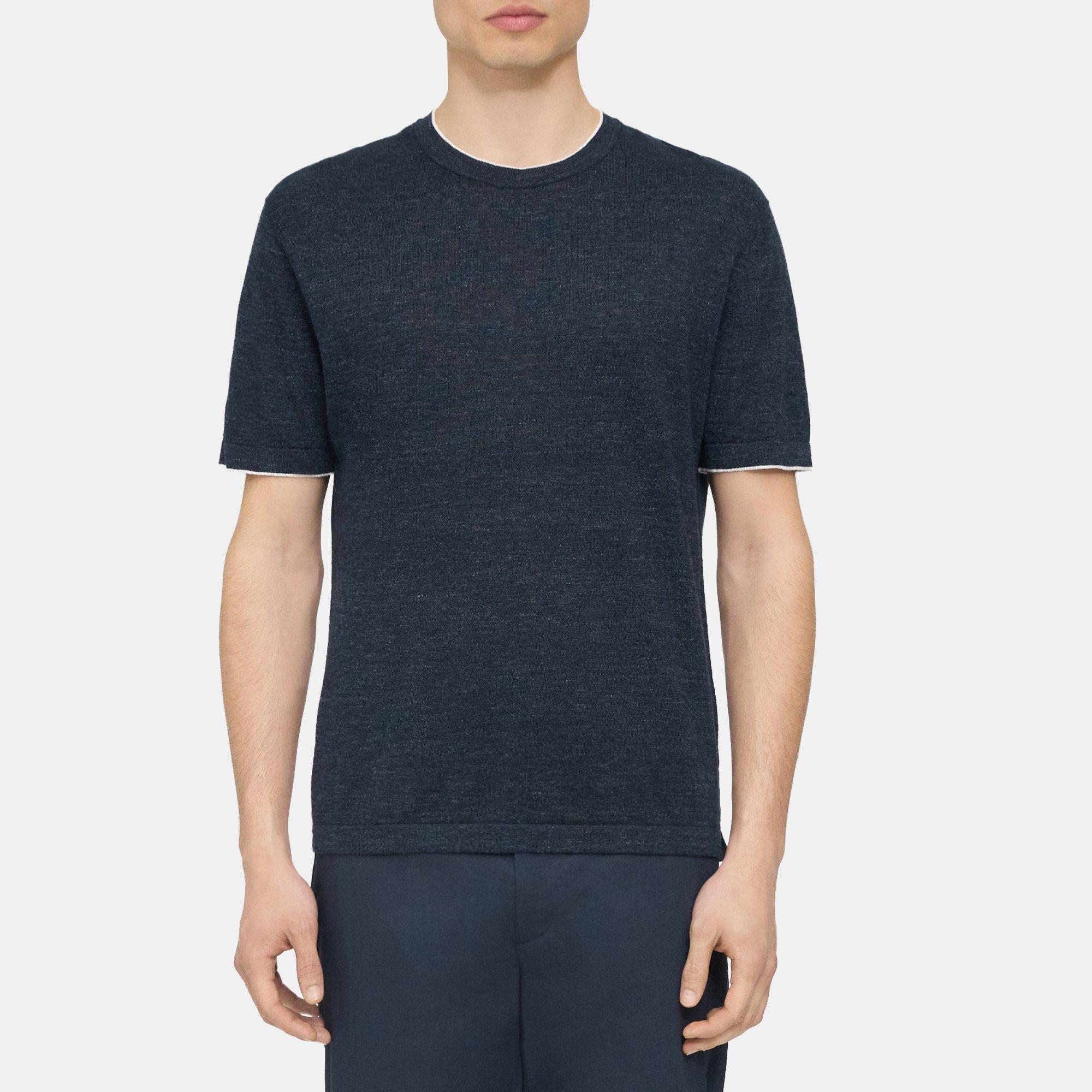 Theory Kolben Linen Blend T-shirt In New Baltic/white
