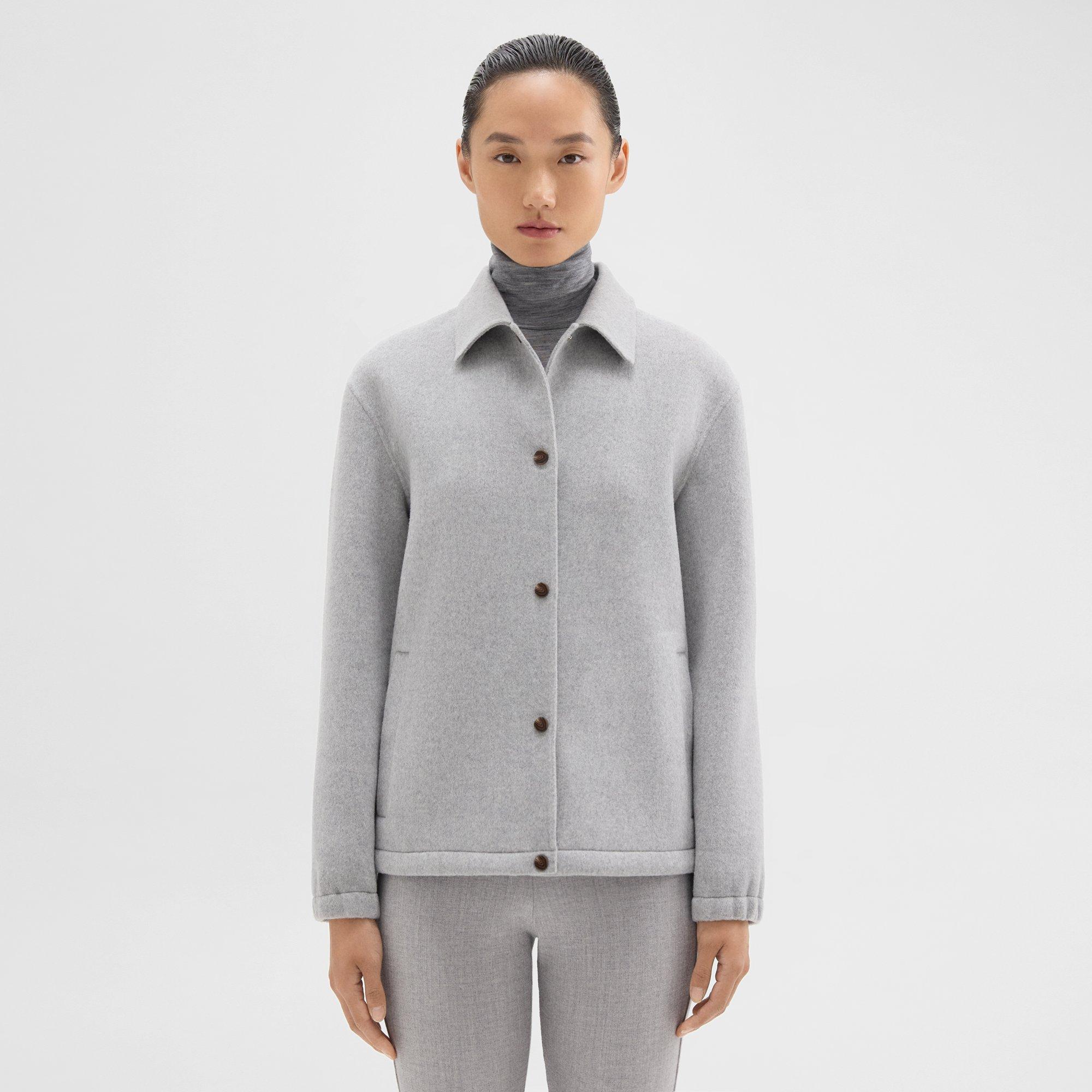Theory Coaches Jacket In Double-face Wool-cashmere In Melange Grey