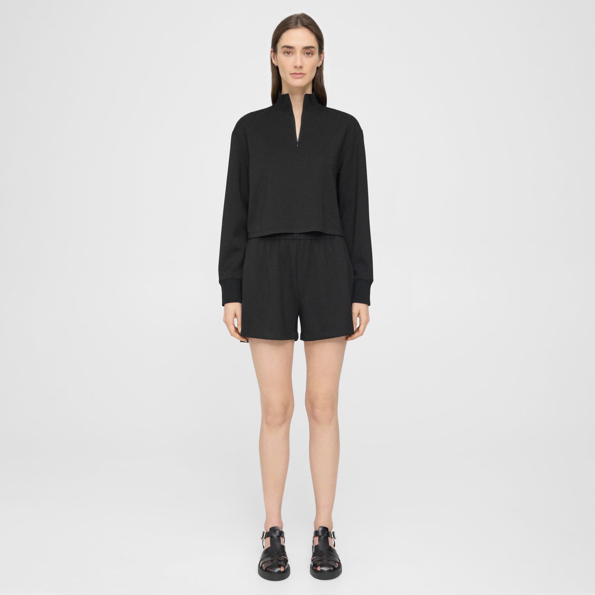 Theory Mini Pull-on Short In Double-knit Jersey In Black