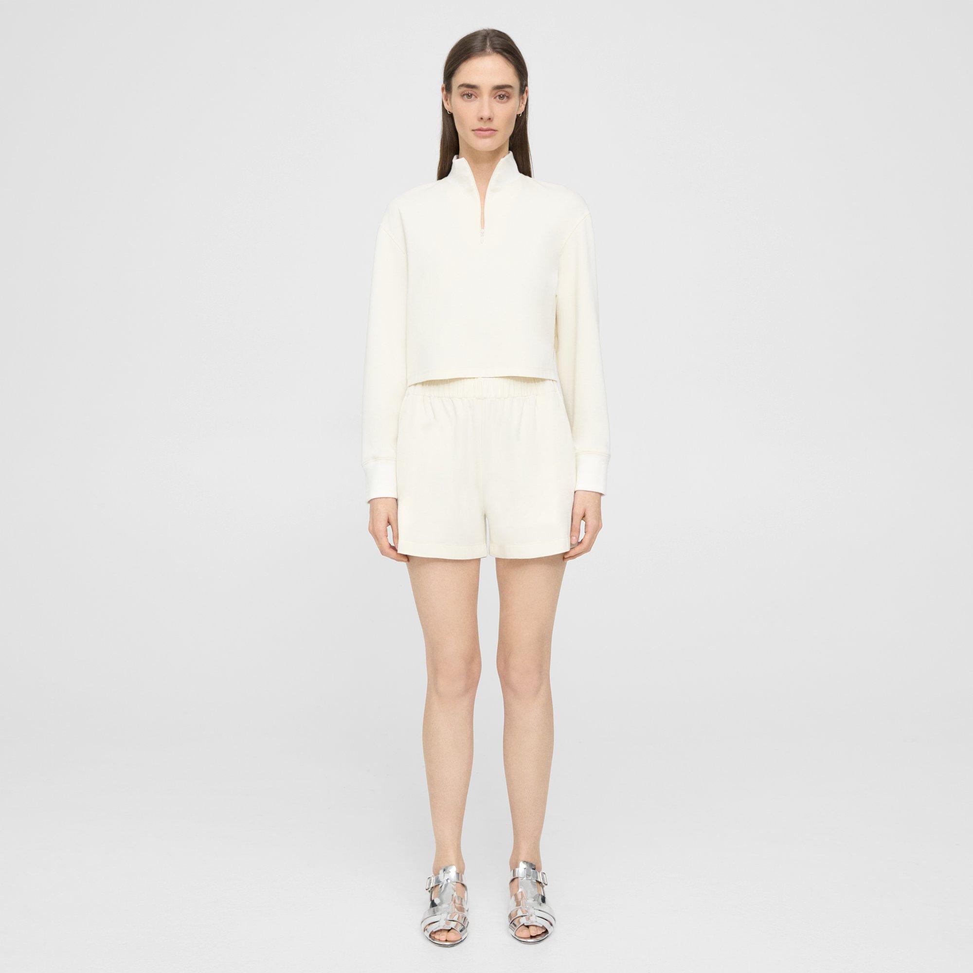 Theory Mini Pull-on Short In Double-knit Jersey In Ivory