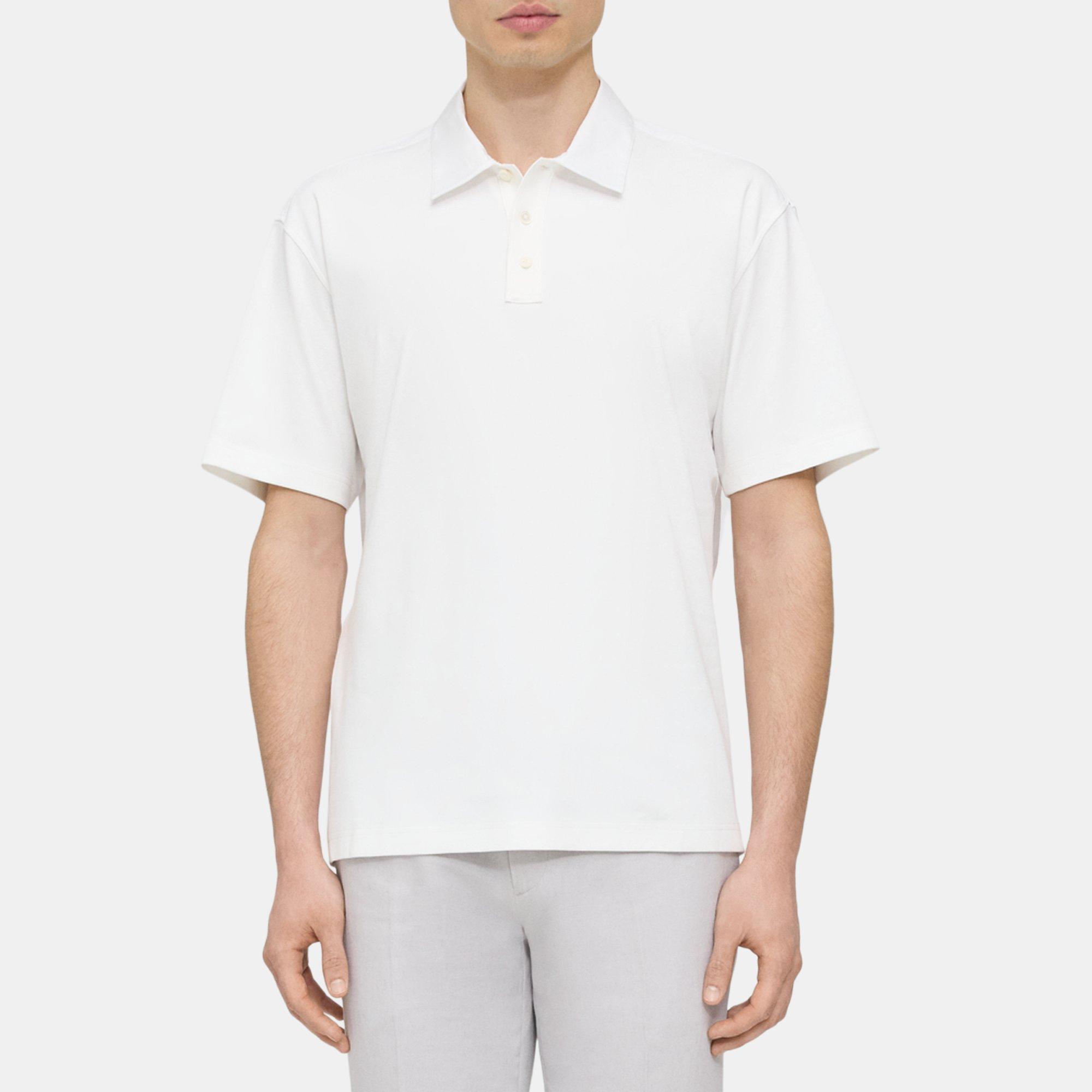 Theory Bron Polo In Cosmos Slub Cotton In White