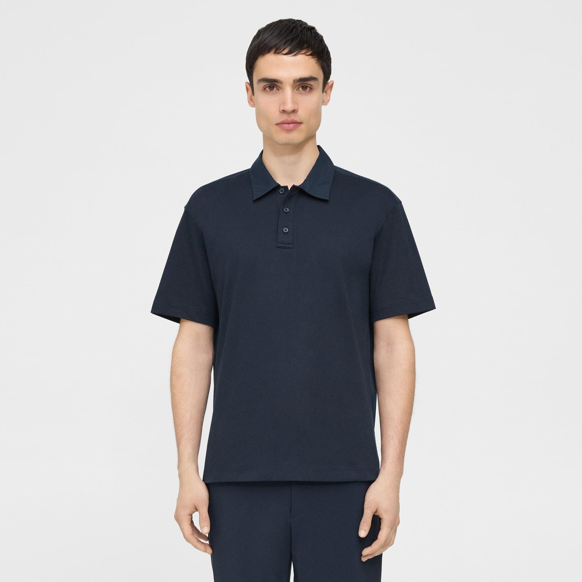 Theory Carlom Combo Polo In Cotton Jersey In Baltic