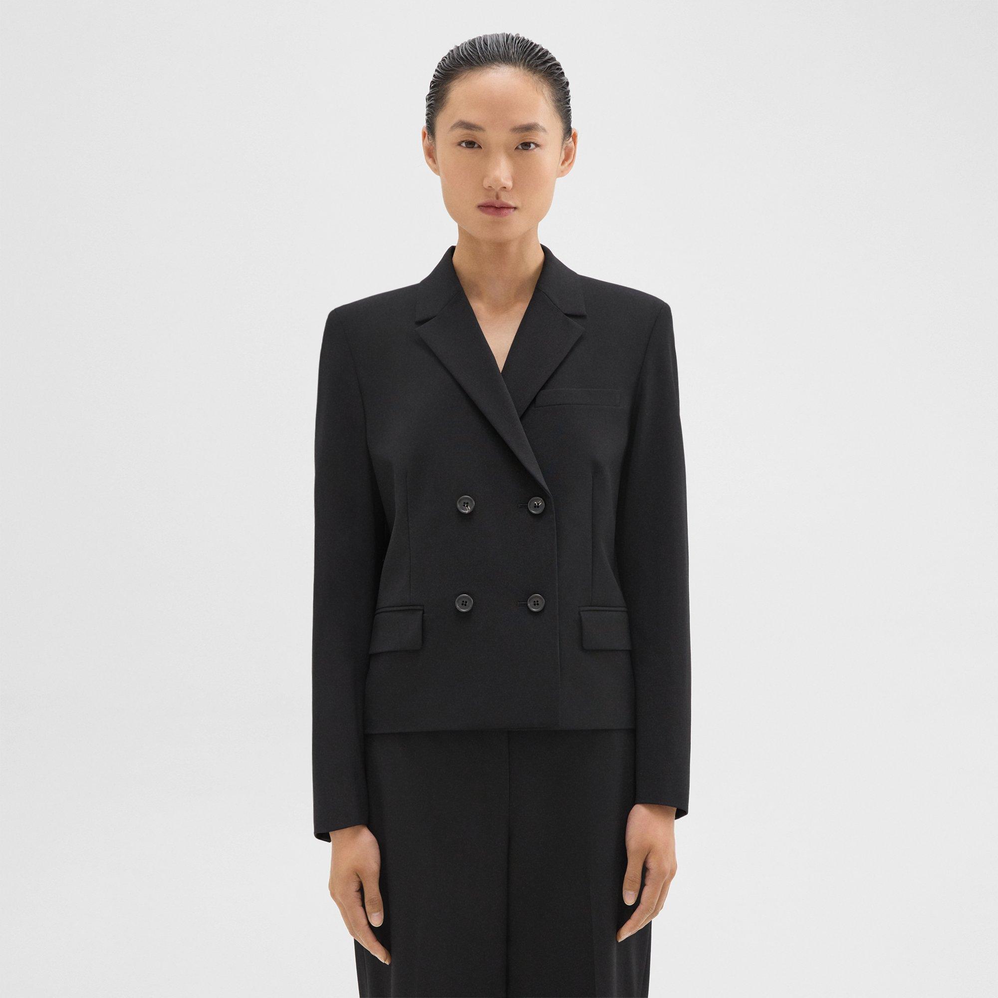 Theory Double-breasted Blazer In Good Wool In Black