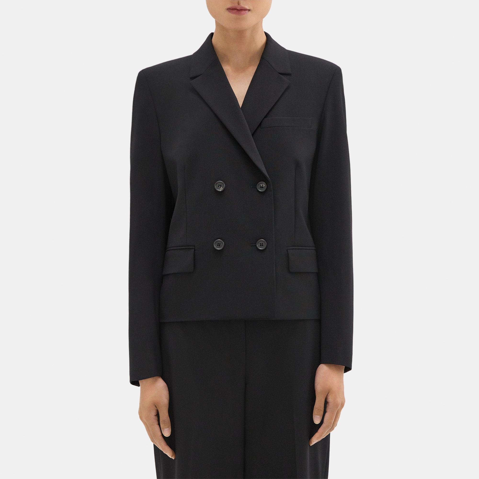 Theory Double-breasted Blazer In Good Wool In Black