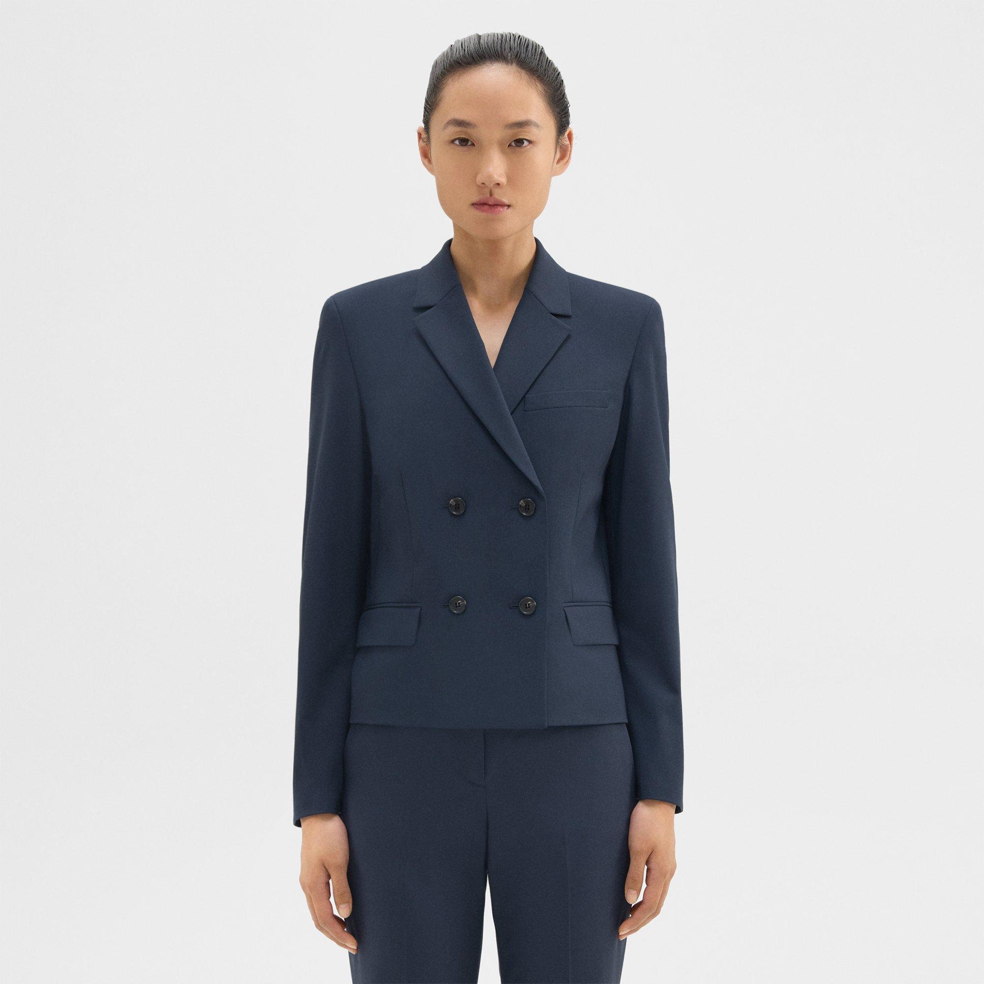 Theory Double-breasted Blazer In Good Wool In Nocturne Navy