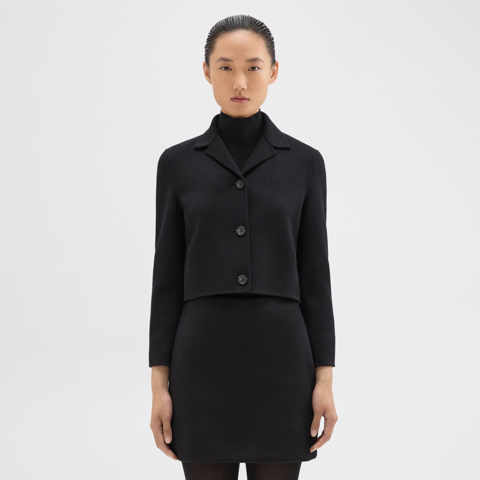 Theory Cropped Blazer In Double-face Wool-cashmere In Black