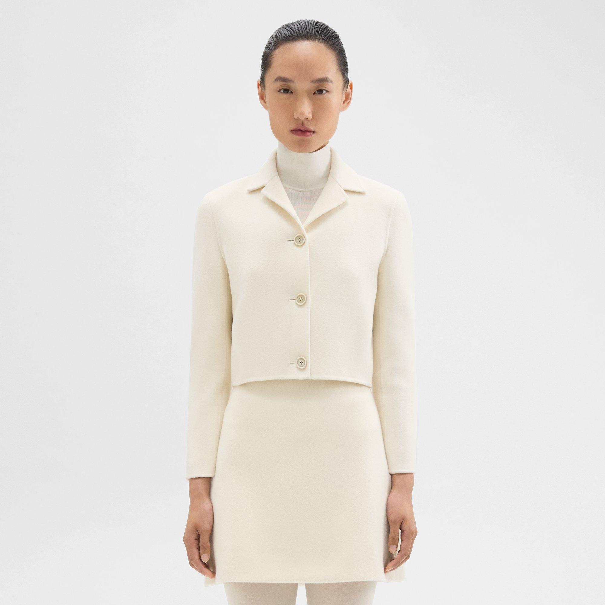 Theory Cropped Blazer In Double-face Wool-cashmere In Ivory