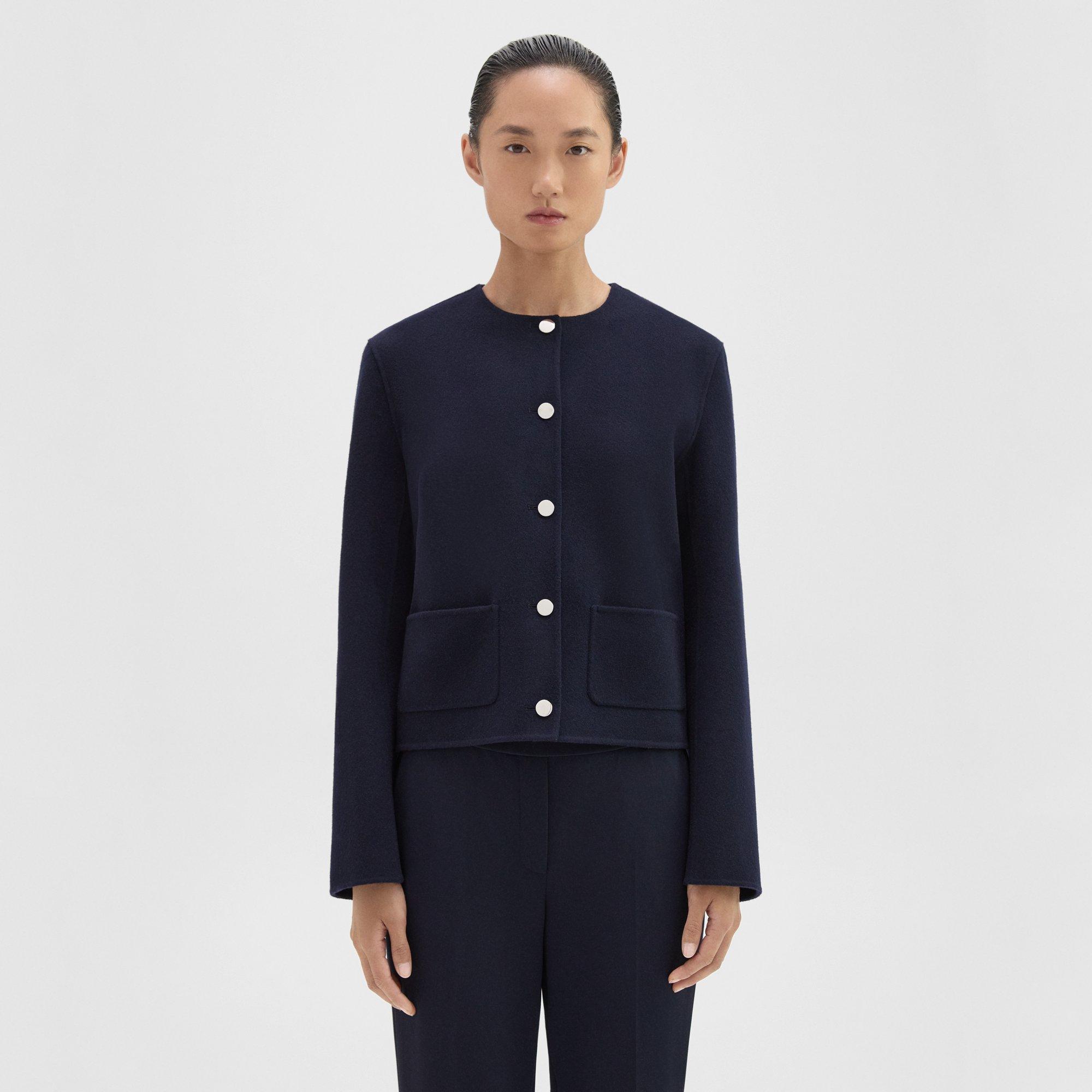 Theory Cropped Jacket In Double-face Wool-cashmere In New Navy