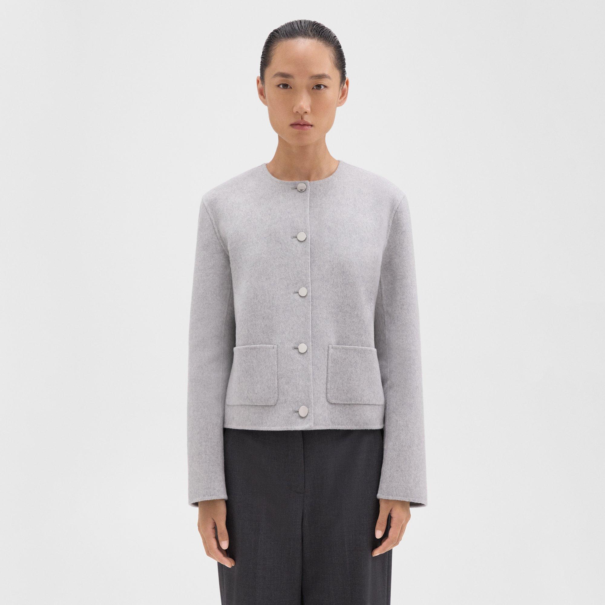Theory Cropped Jacket In Double-face Wool-cashmere In Melange Grey