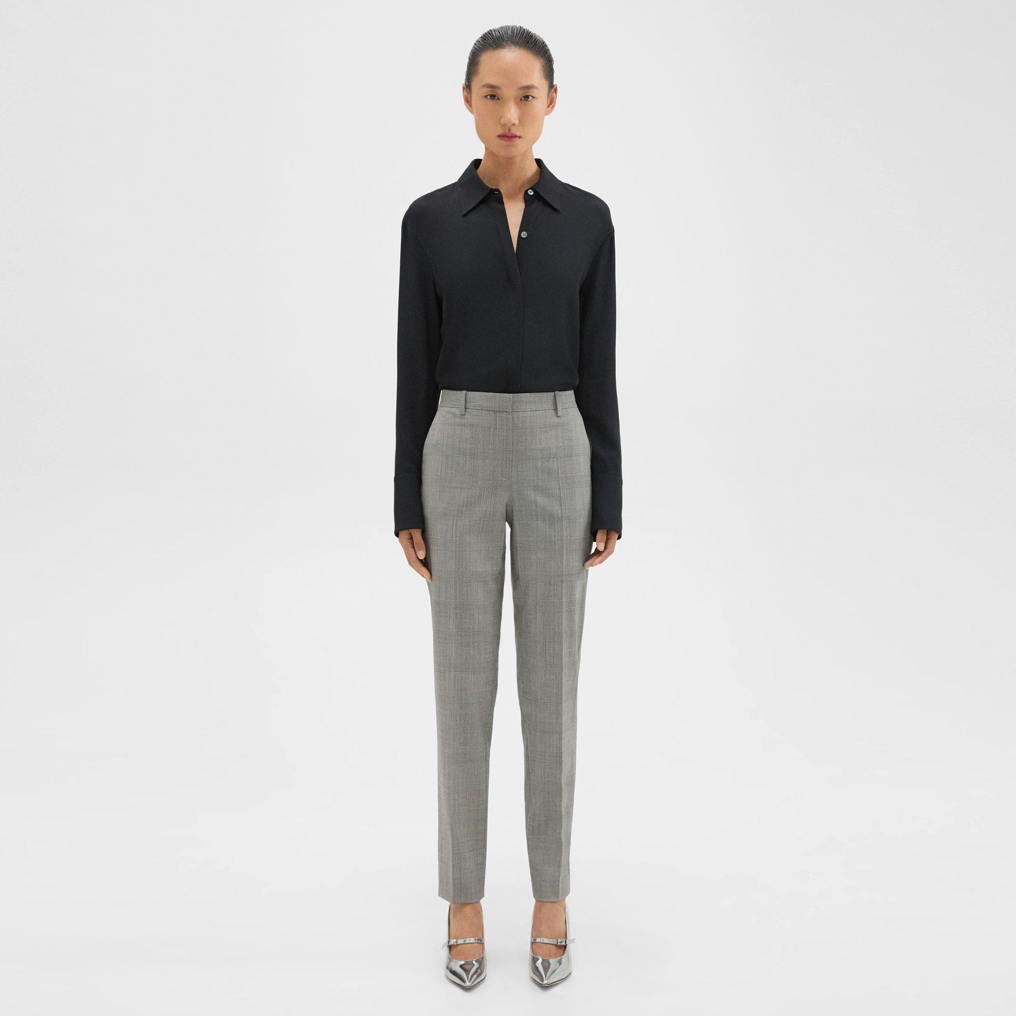 Theory Treeca Full-length Pant In Plaid Stretch Wool In Black Multi