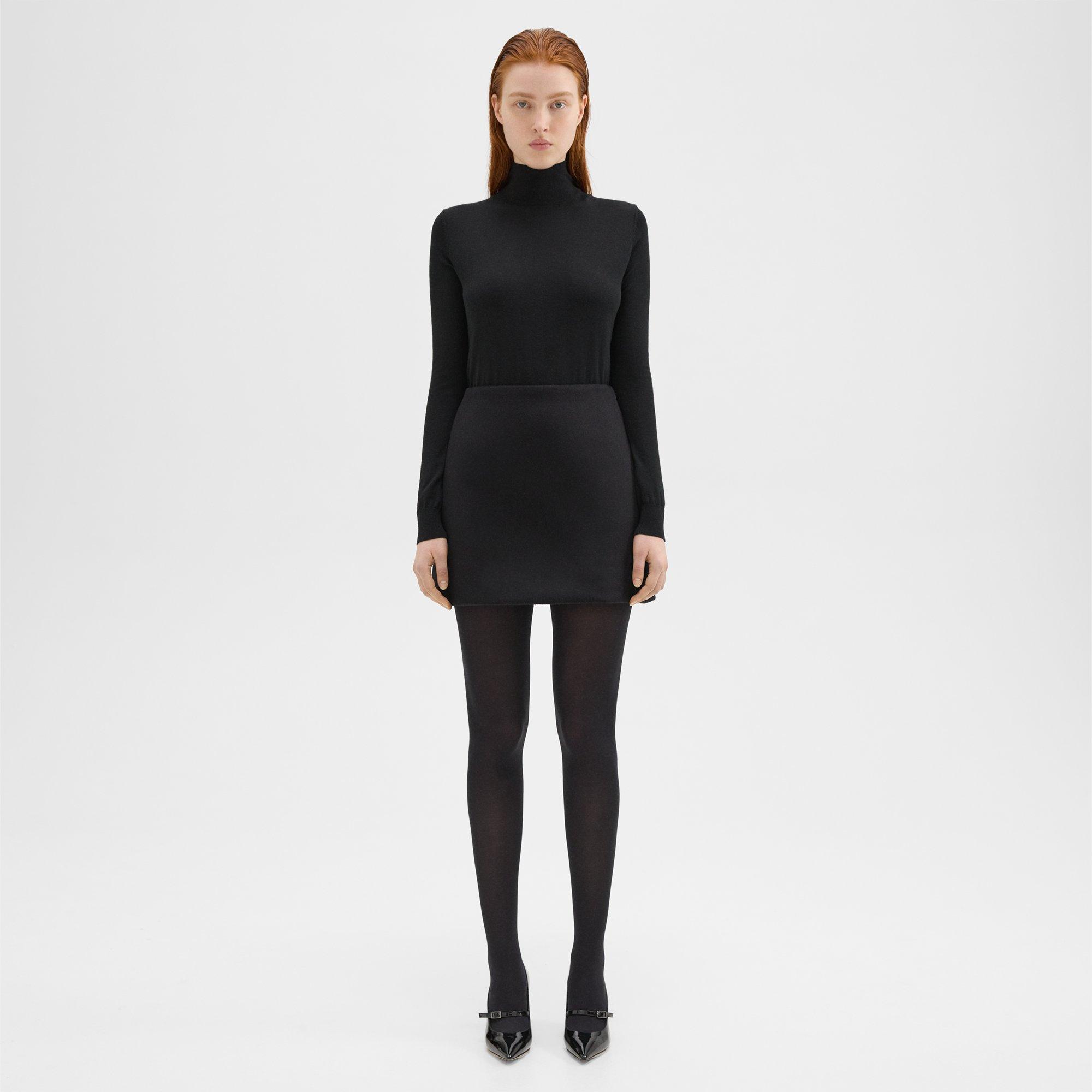 Theory High-waist Mini Skirt In Double-face Wool-cashmere In Black