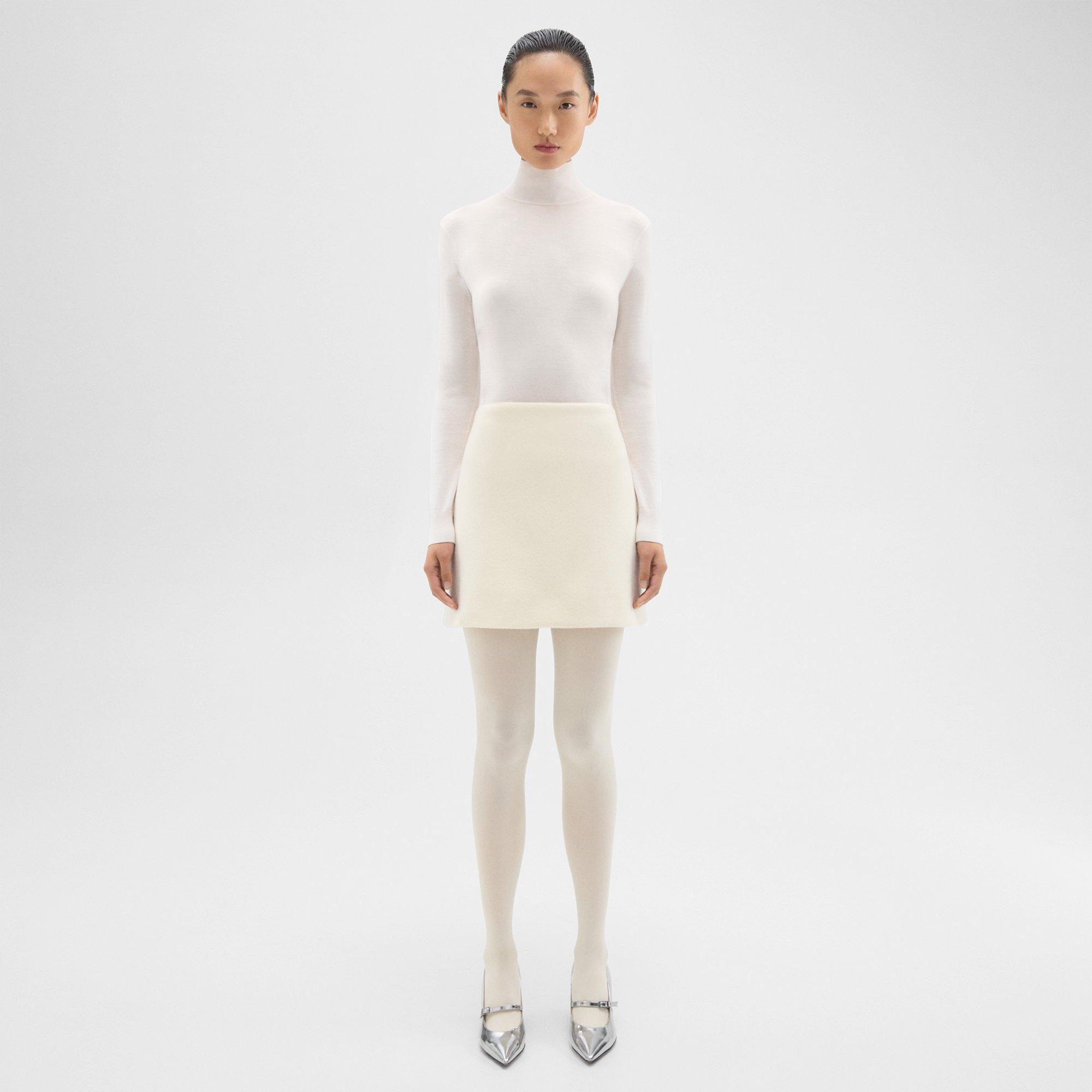 Theory High-waist Mini Skirt In Double-face Wool-cashmere In Ivory